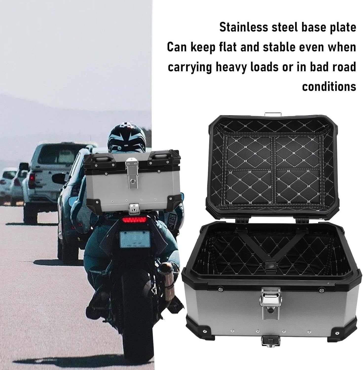 Zunate 32L Motorcycle Top Case - Quick Release Trunk, Water Aluminum Alloy Box, Universal Fit Tail Bag (Silver)