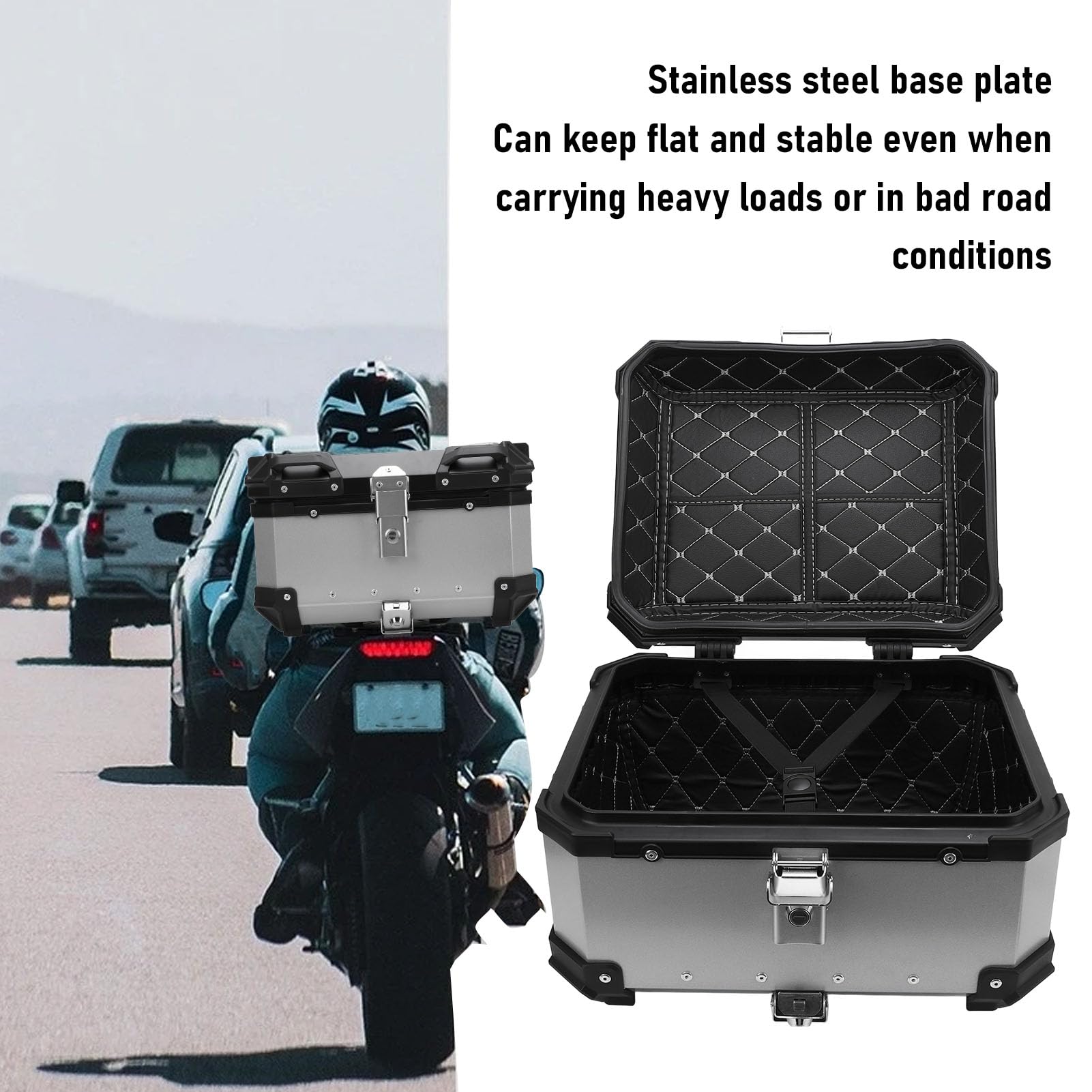 Bewinner 32L Topcase Motorrad mit Sicherheitsschloss, Schnellverschluss Motorradkoffer, Wasserabweisendes Motorrad Topcase aus Aluminiumlegierung, Universell Passende Motorrad Hecktasche