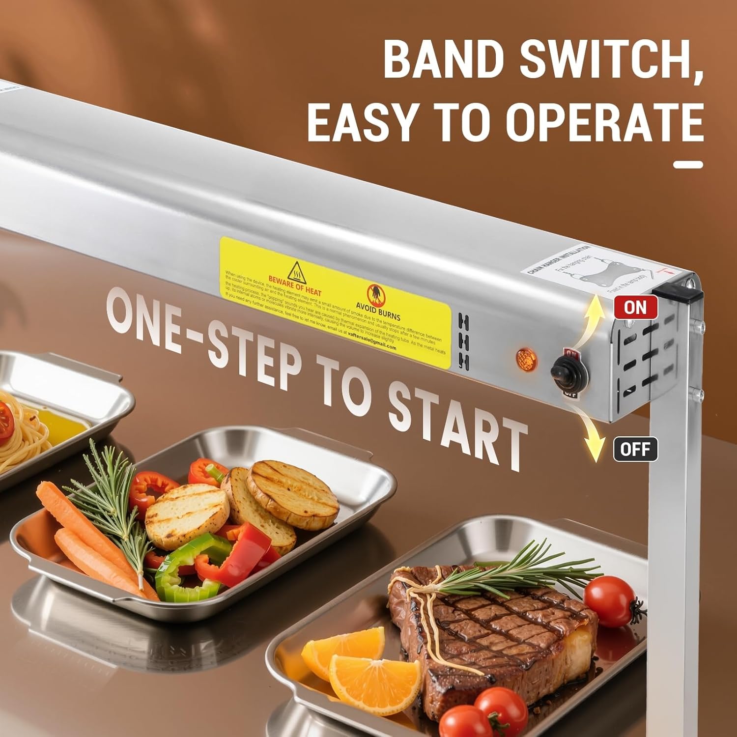 36-Inch Food Heat Lamp, 1000W Commercial Food Warmer Lamp Electric Strip Heater Overhead Stainless Steel Heat Lamps for Buffet Restaurant Parties Catering, Sliver 115V