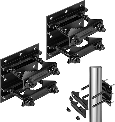 Soporte de montaje para tubos de poste, 2 paquetes de soporte de montaje solar ajustable, gancho de valla compatible con postes redondos, cuadrados,