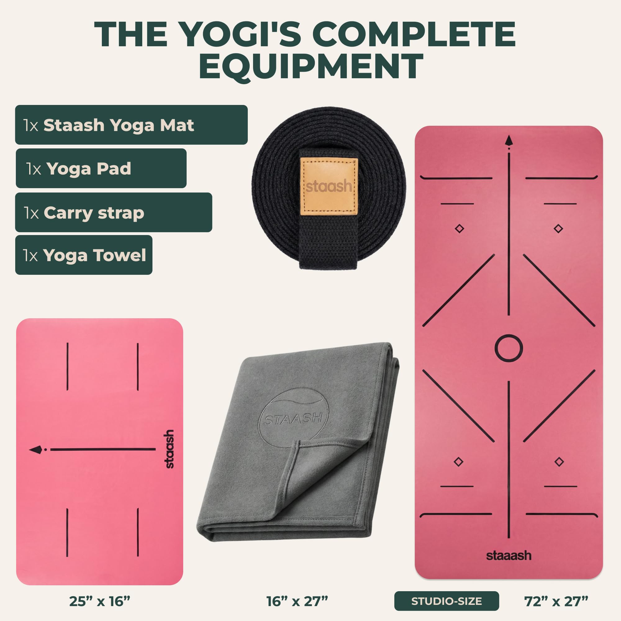 STAASH Yogamatte Set 4-teilig – rutschfest, Naturkautschuk 4,5 mm