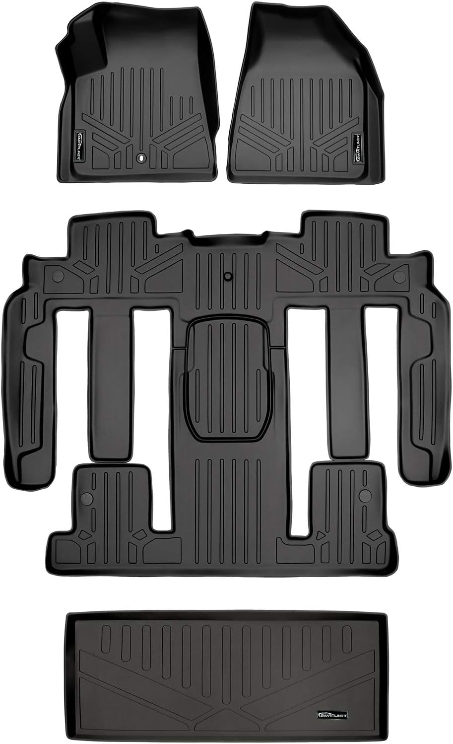MAXLINER Custom Fit 2 Row & Cargo Liner Behind The 3rd Row Black Floor Mat Liner Set Compatible with 2007-2008 GMC Acadia (Bucket Seats on The Second Row)