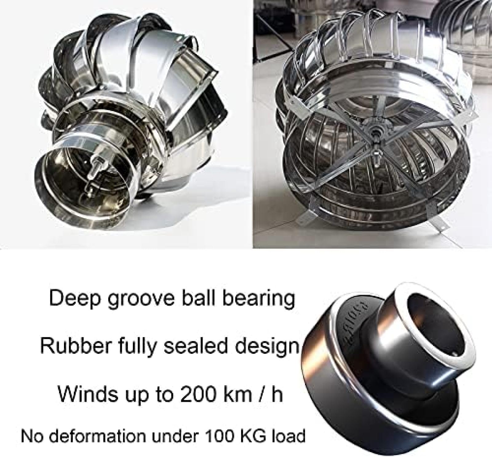 Genérico Ventiladores De Turbina para Techos, Ventilación Natural De Energía Cero, De Escape De Acero Inoxidable 304, Resistentes A La Lluvia Y A La Corrosión (15.7 Inches (400 mm))