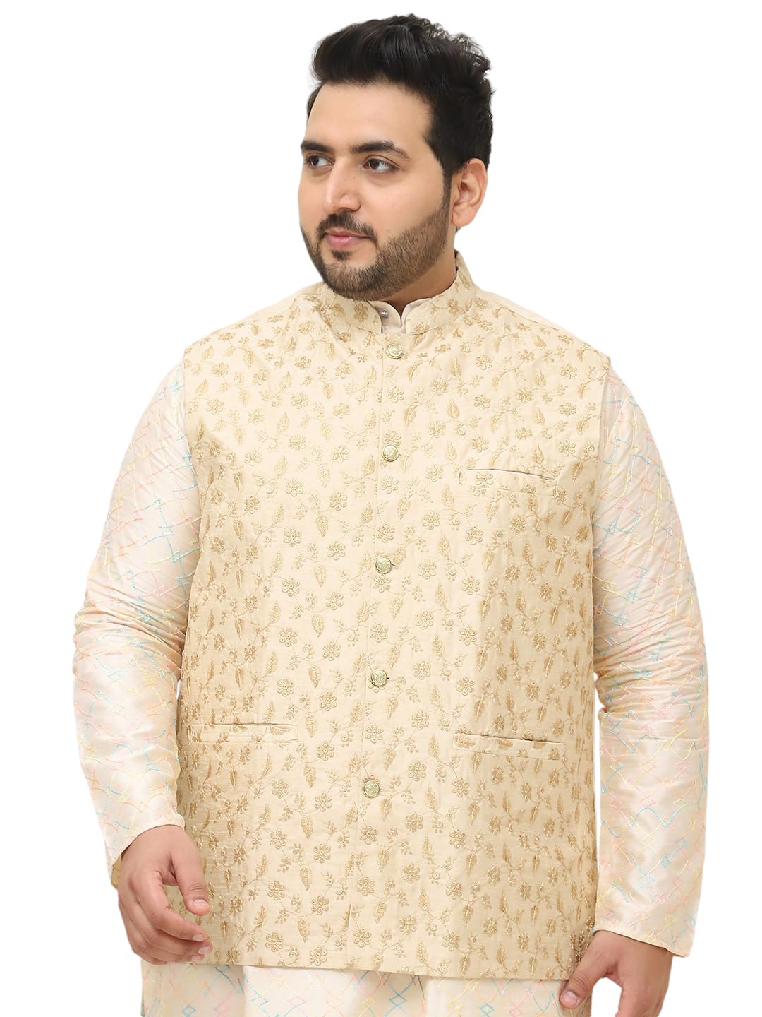 Plus (Since 1958), Mens Silk Blend Embroidered Nehru Jacket