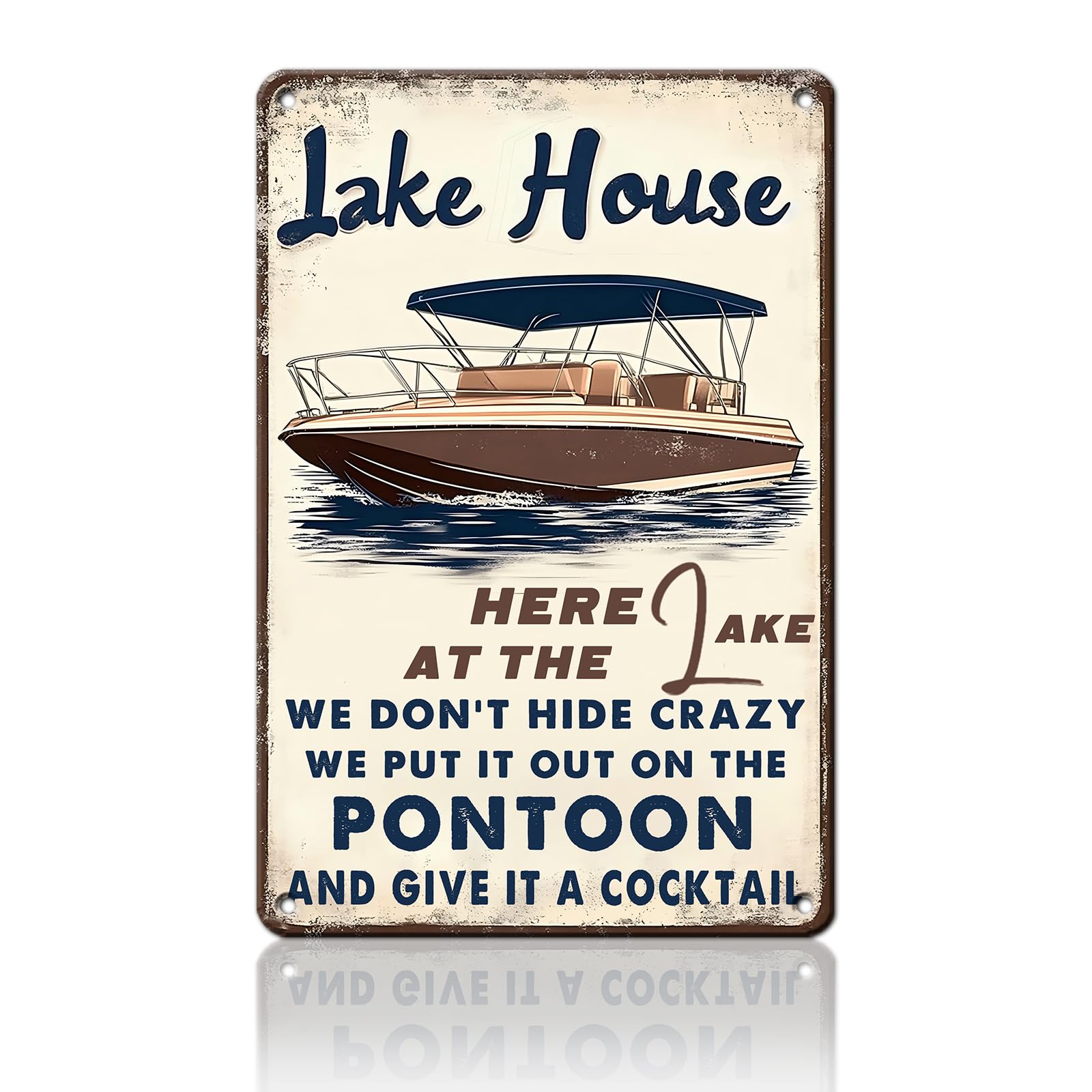 Anceky Lake House Tin Sign Retro Metal Sign Wall Decor for Home Yard Outdoor Farmhouse Office 12×16 Inch