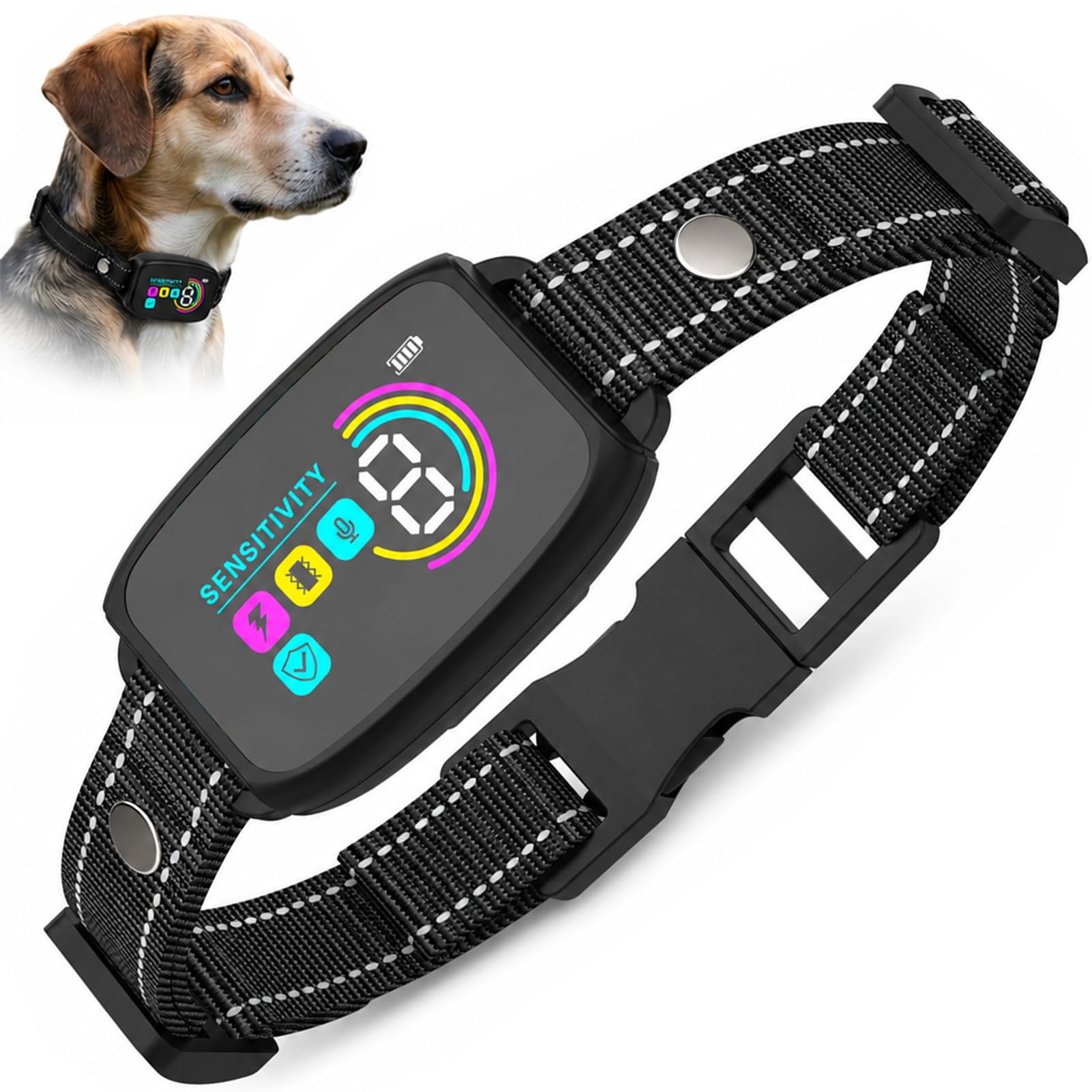 Collar Antiladridos para Perros Automático | Collar de Adiestramiento con Vibración y Sonido | 8 Niveles de Sensibilidad Ajustables, IP67 Impermeable y Recargable | para Perros Pequeños y Grandes