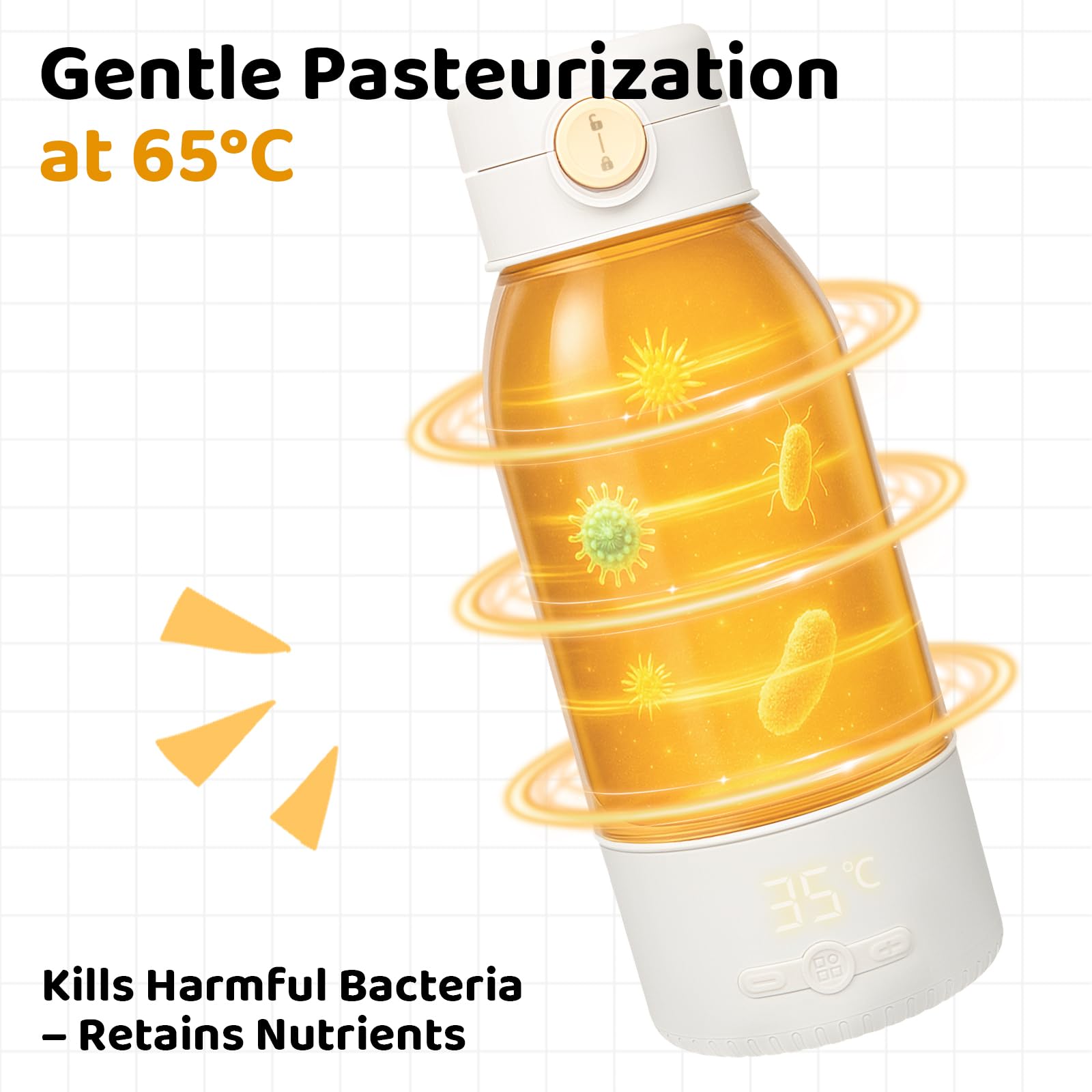 BEE&FLOWER Calentador de biberones portátil para bebés – Gran capacidad de 500 ml | Pasteurización, control parental contra, 24 horas de temperatura constante para todo el día