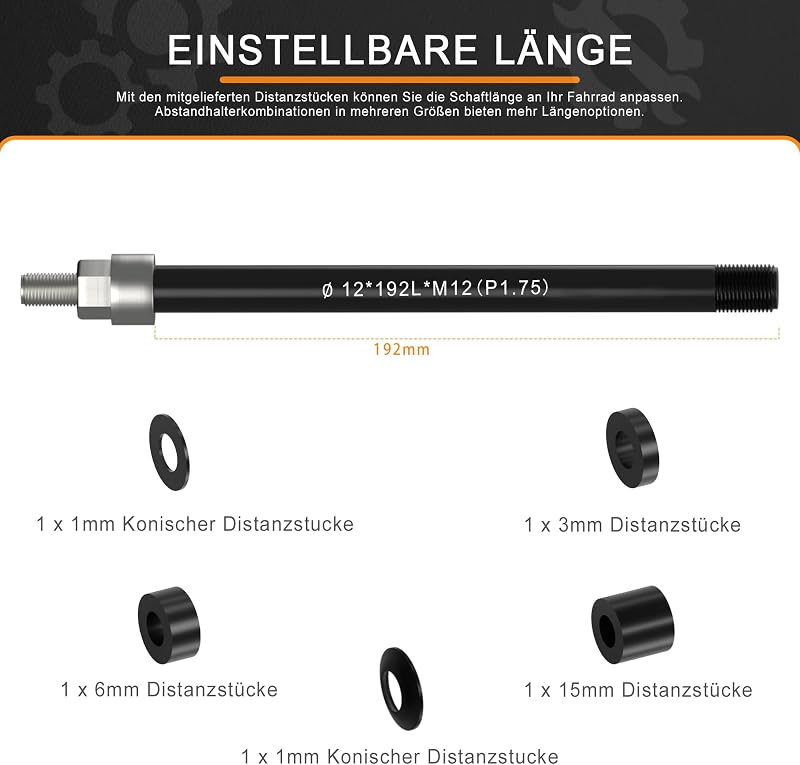NICEDACK M12 Kerékpár Átvezető Tengely Adapter Utánfutóhoz - Állítható Hosszúság 167-192mm, Rozsdamentes Acél, Alumínium, Fekete
