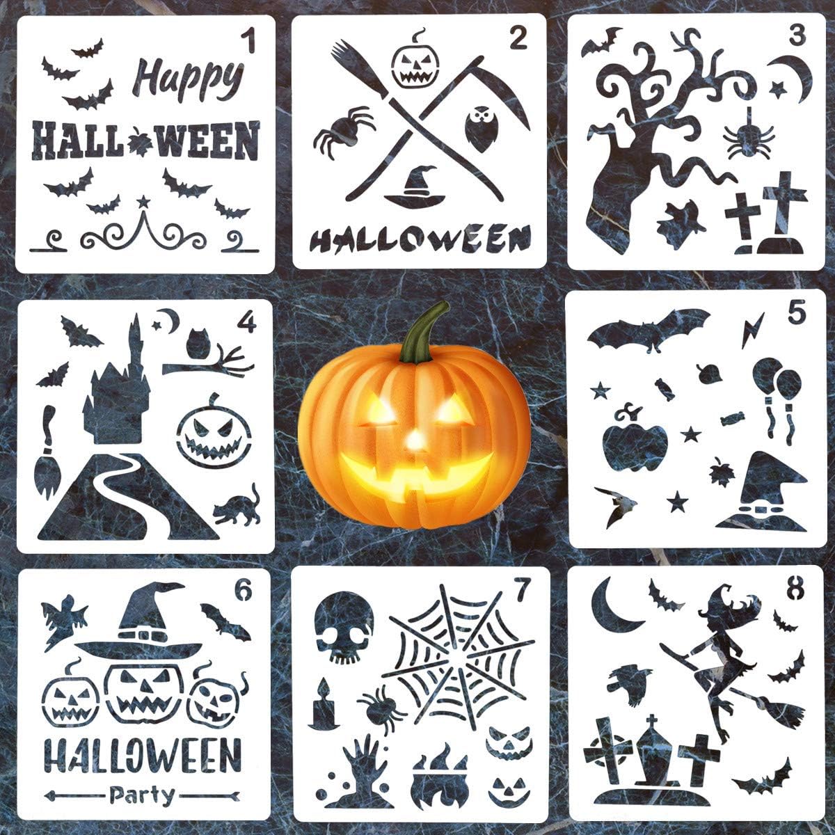 8 Pack Halloween DIY Decorative Stencils Set Halloween Stencils for Painting on Wood,Airbrush and Walls Art