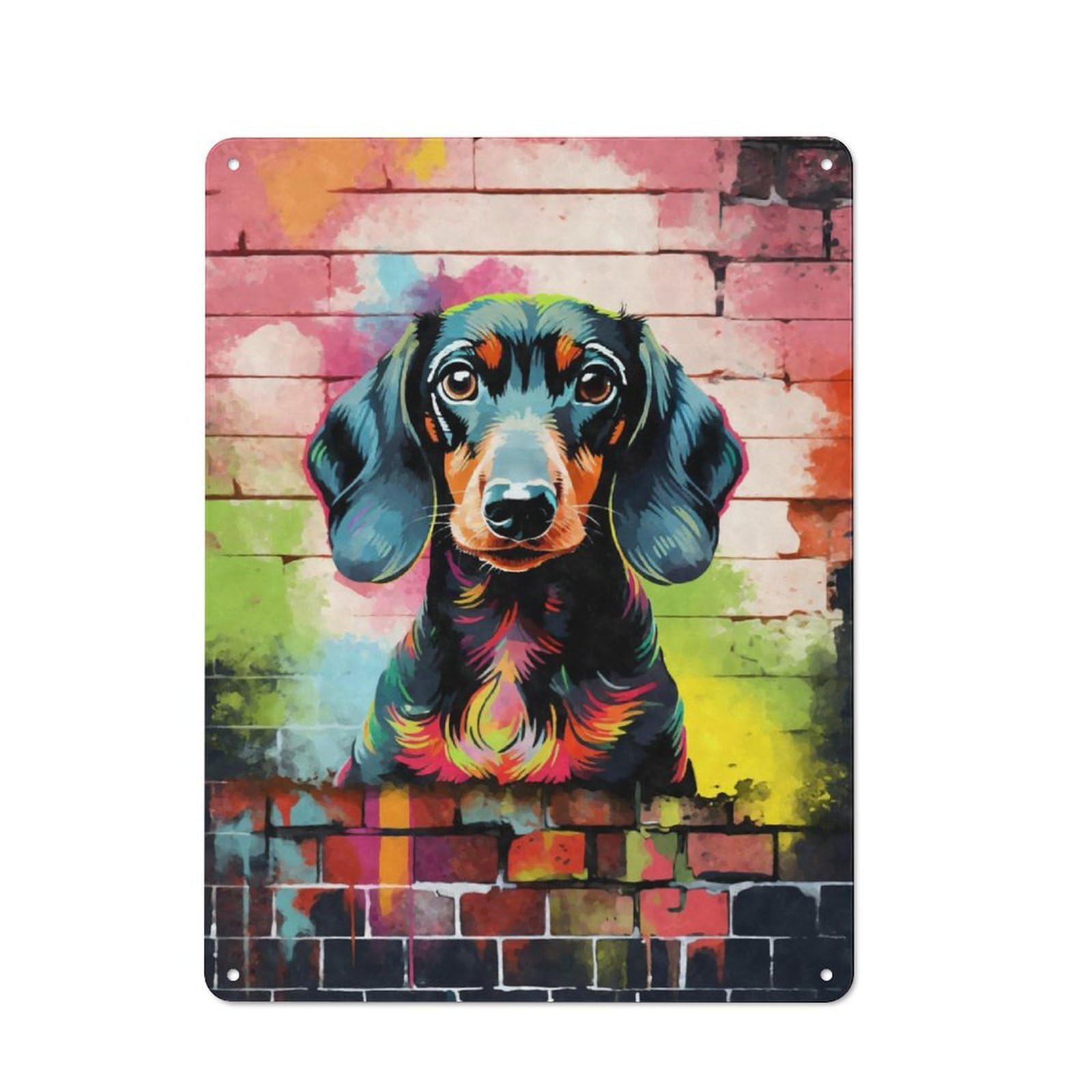 Junmoney Dachshund Dog Graffiti Retro Metal Plaque 40X30cm For Bar Or Restaurant, Suited To Restaurant Interior Fans