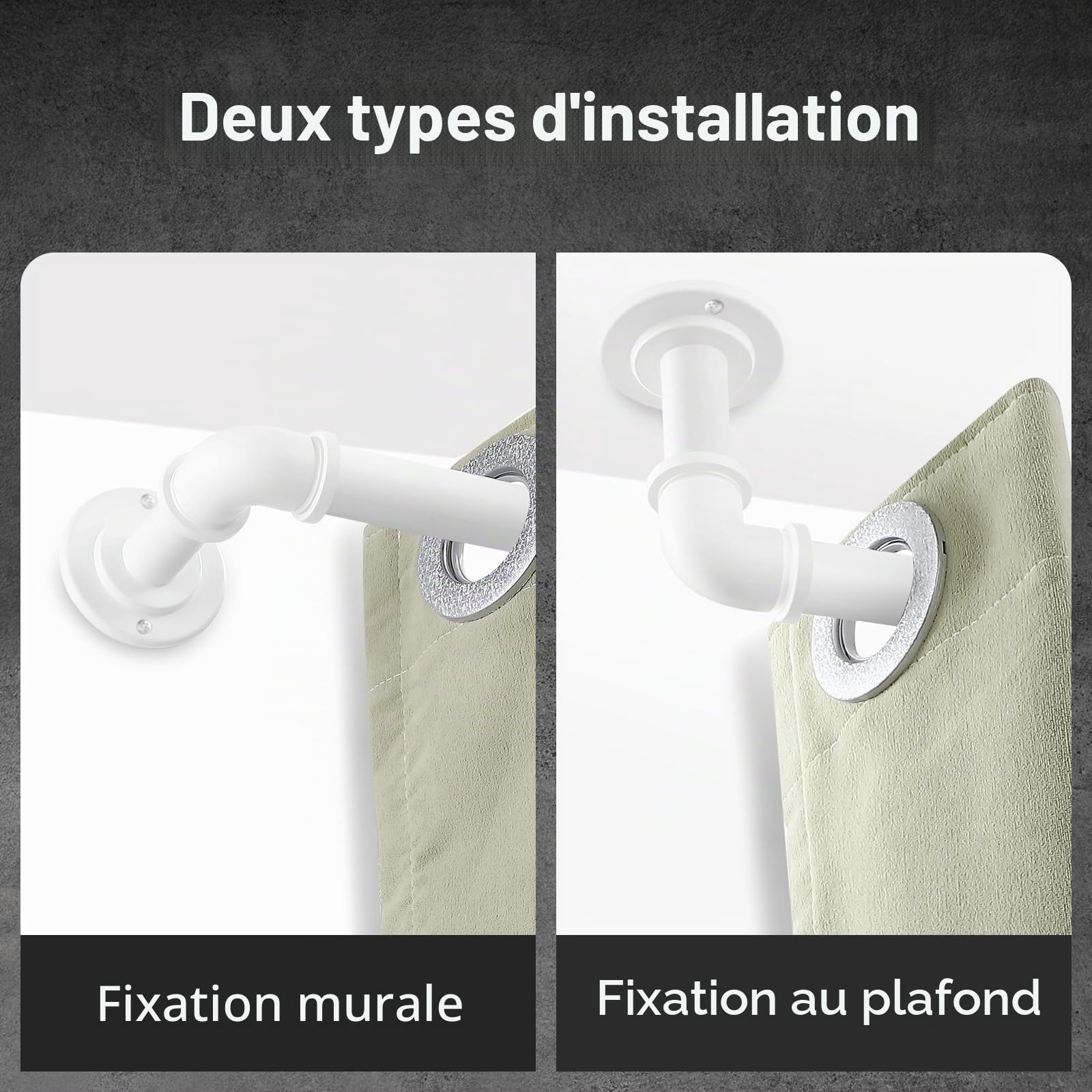 OLV Lot de 2 tringles à rideaux industrielles blanches de 122 à 213 cm (1,2 à 2,1 m), 2,5 cm de diamètre, occultantes, réglables et robustes, pour intérieur et extérieur