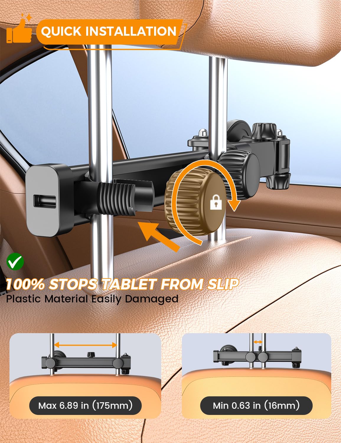OHLPRO Support Tablette Voiture Magnétique [Bras Extensible Métal + Puissant Magnétisme] Support iPad Voiture Appuie-tête Rotative à 360° Porte Tablette Compatible avec Téléphones et Tablettes