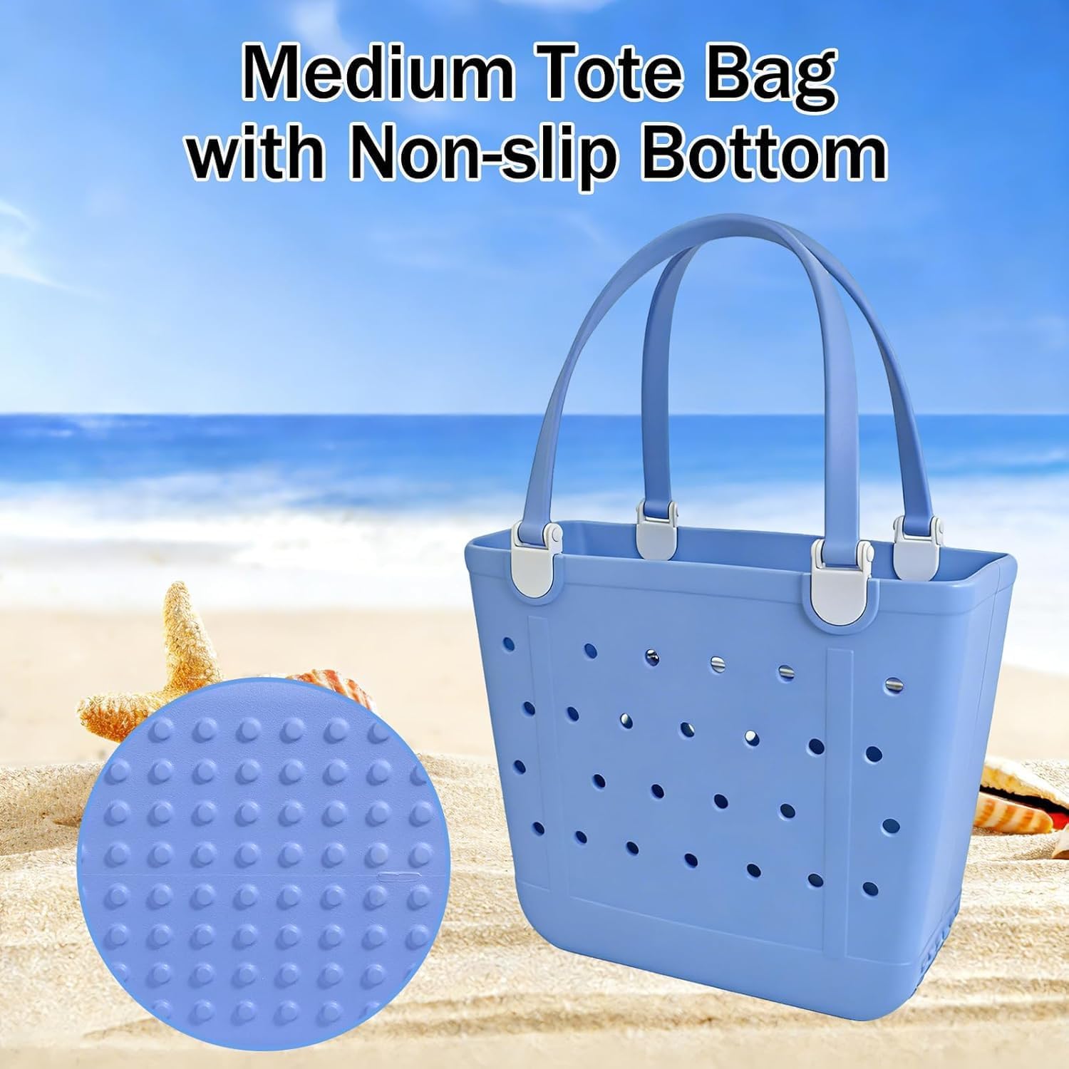 Medium Rubber Beach Bag, Waterproof Tote Bags Washable Sand-proof Travel Hand Bags for Pool Boat Work Sports - Image 5