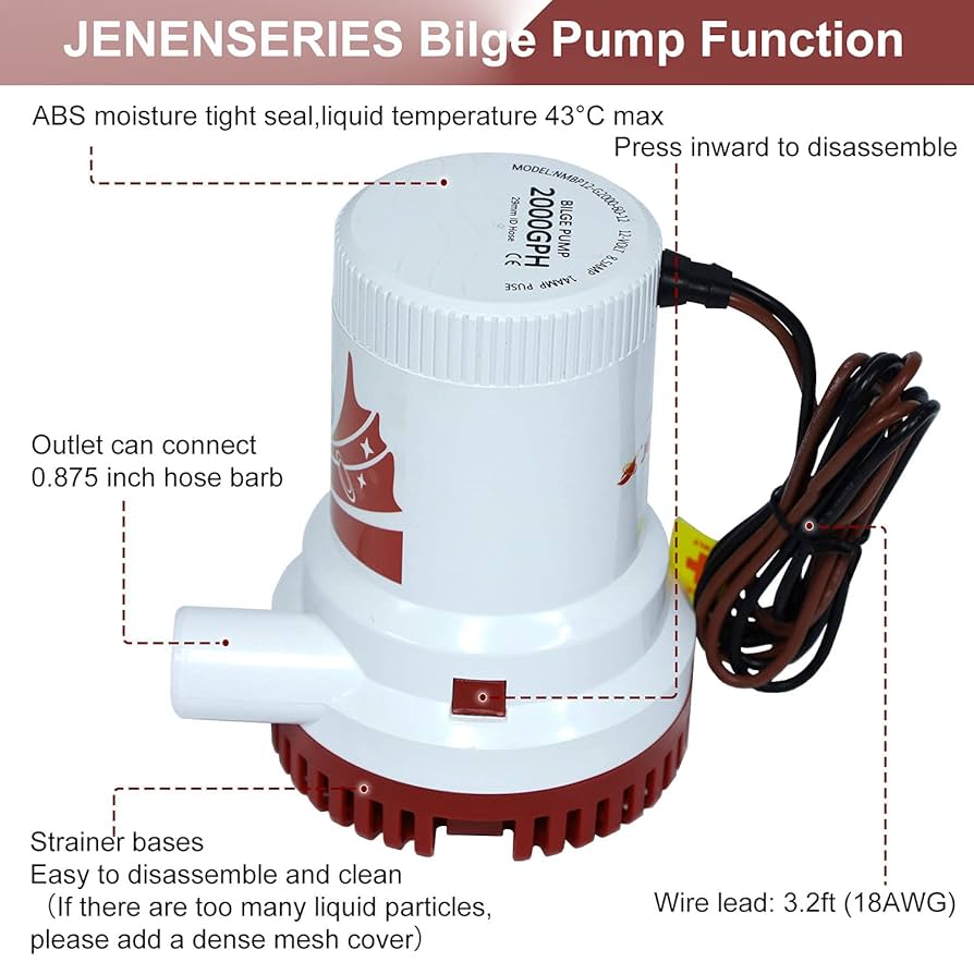 12V Submersible Bilge Water Pump 2000GPH Electric Pumping For Caravan