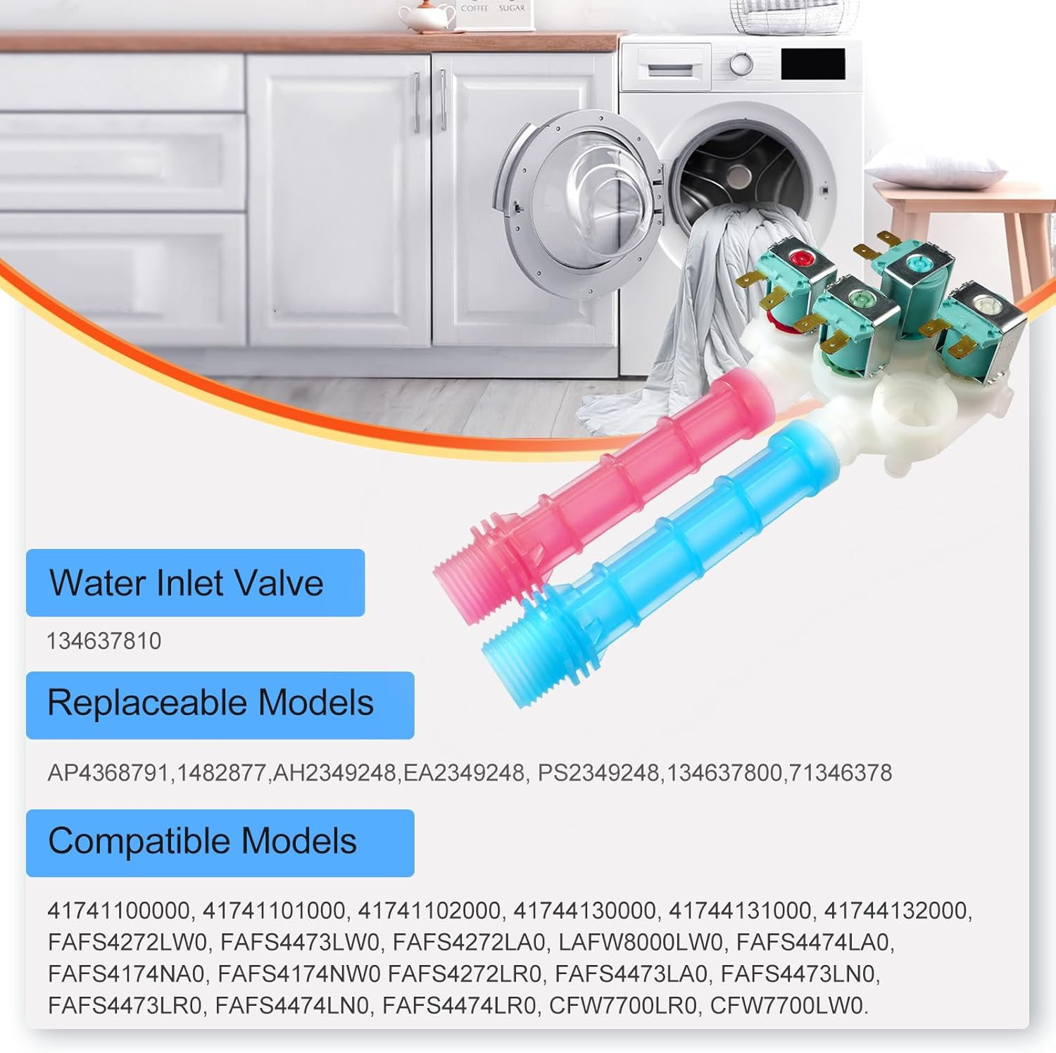 134637810 Washer Water Inlet Valve by D.I.Accessa OEM -Replacement for Ken-more Crosley Electrolux Washing Machine Replaces 134637800, 7134637800, 7134637810, 1482877, AP4368791, PS2349248