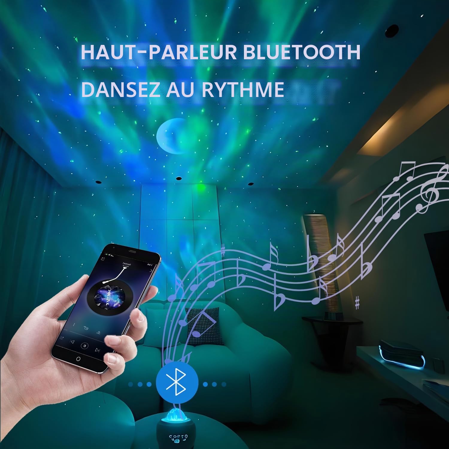Projecteur Ciel Étoilé Lumière Boréale Veilleuse Enfant et Adulte 8 Couleurs Bluetooth Musicale LED Décoration Chambre Blanc