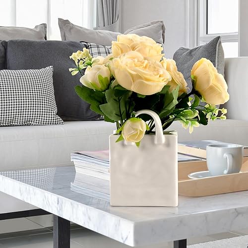 Jarrón pequeño de cerámica blanca de 6 pulgadas para decoración, bolso minimalista moderno, monedero, floreros para centro de mesa, regalo estético,