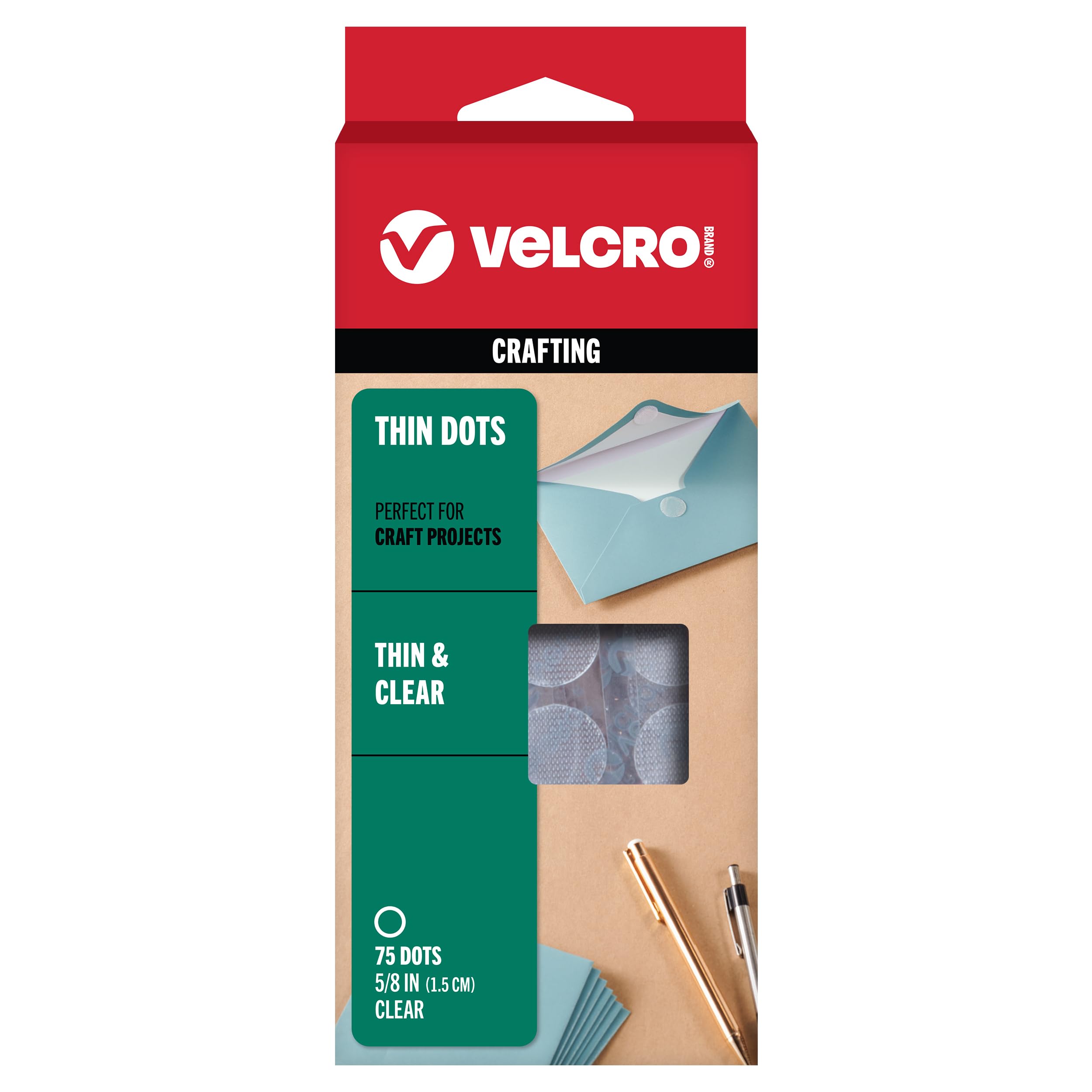 VELCRO Brand - 91302 Thin Clear Dots with Adhesive | 75count | 5/8" Circles | For Crafting School Projects, Home and Office Organization | Low Profile Design