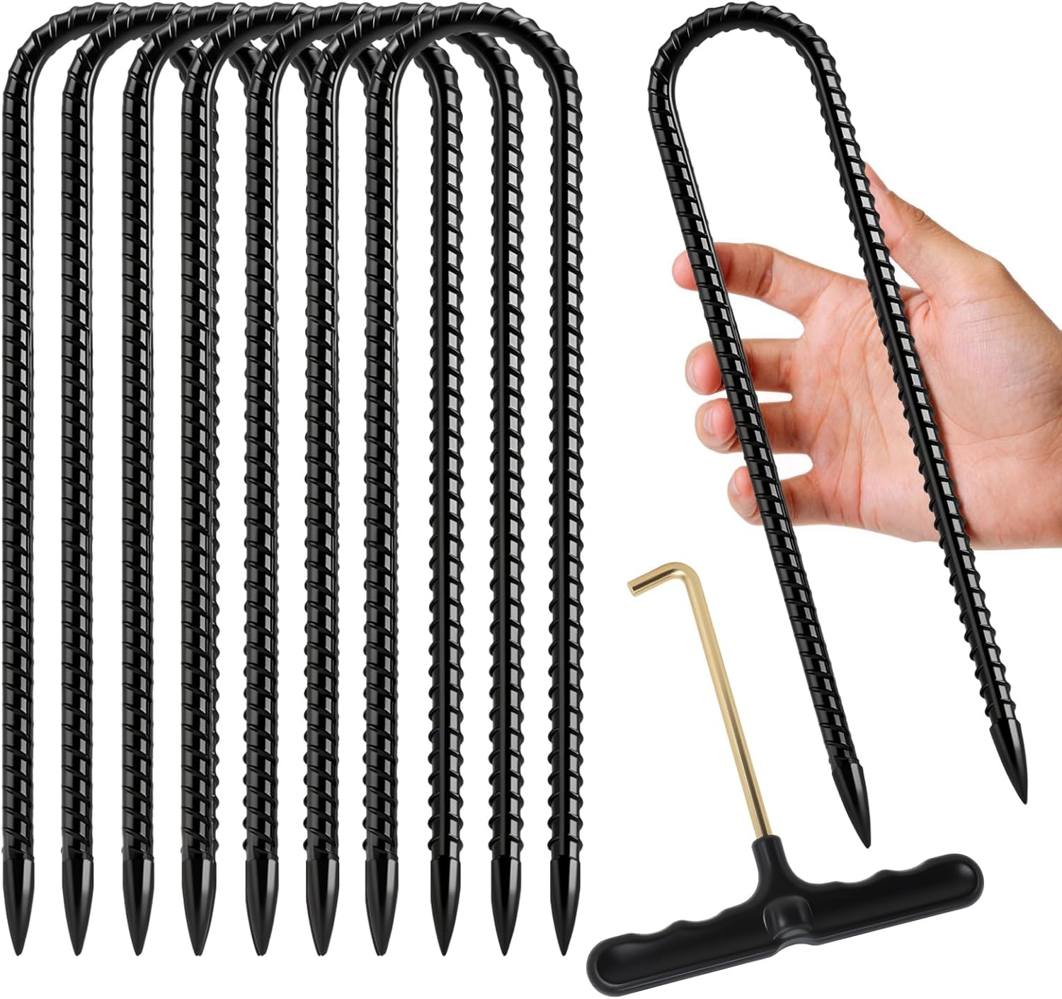 Joyhalo Ground Stakes 11.8 Inch 12 PCS Rebar Stakes U Hook, Heavy Duty Metal Trampolines Wind Stakes, Galvanized Steel Ground Anchors for Tents, Swing Set, Fences, Outdoor Decorations and More