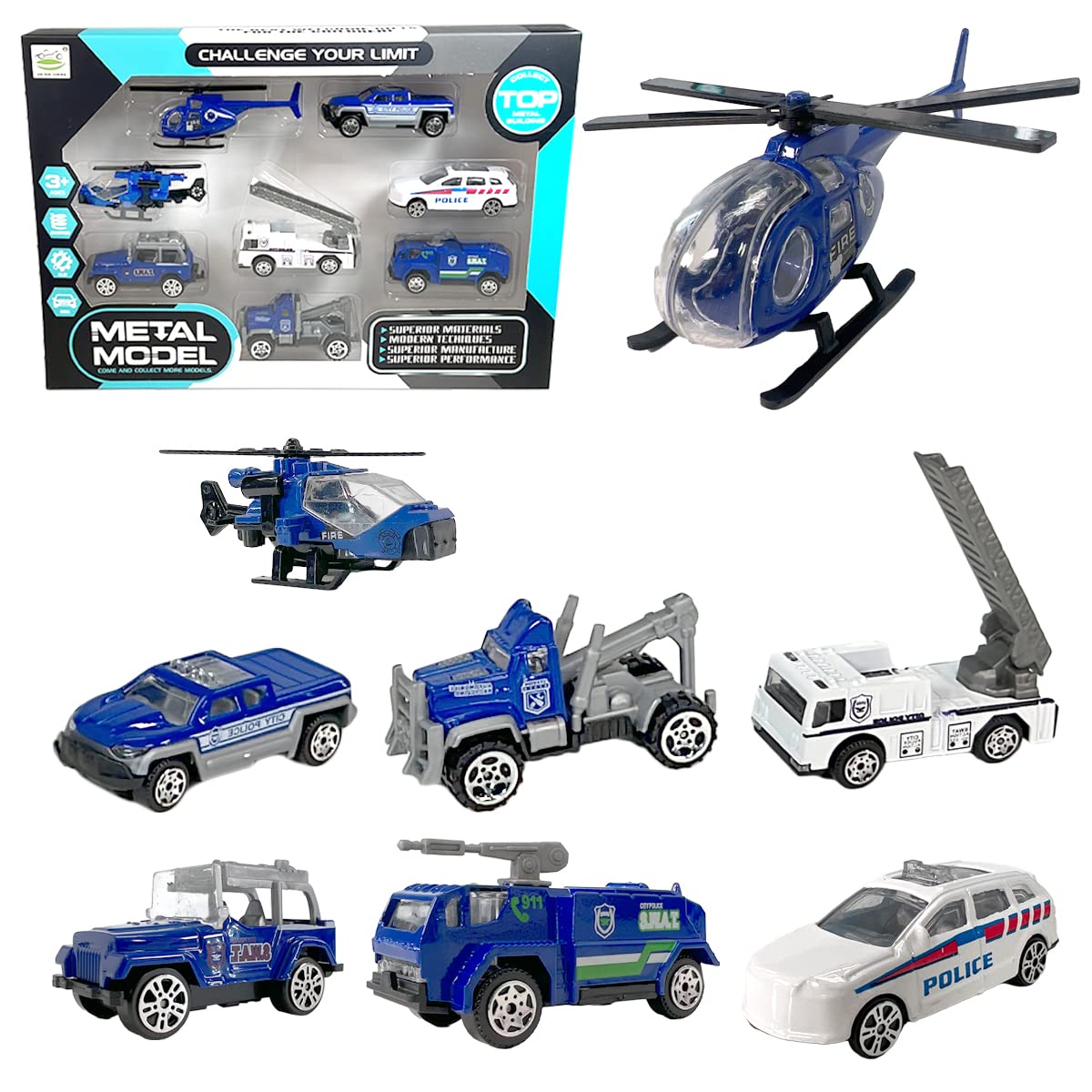 xwin sportseries Police Rescue Truck Vehicles Sets, Mini Police Vehicles Model Car Toys, Police Men Mini Alloy Metal Pull Back Car Toys for Boys, Girls Toddlers Birthday Christmas