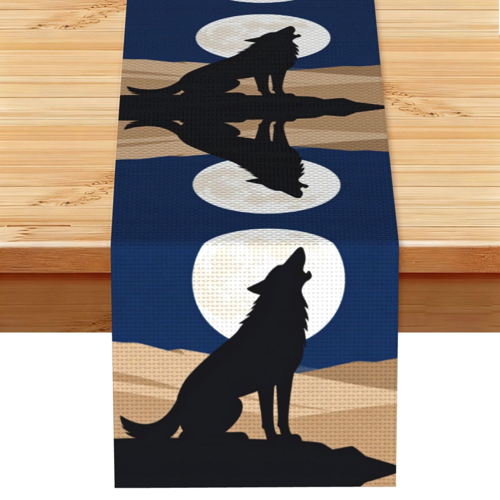 Mysterious Lone Wolf Linen Look Table Runner 13x72-Wrinkle Resistant Farmhouse Style for Dining Table Decor