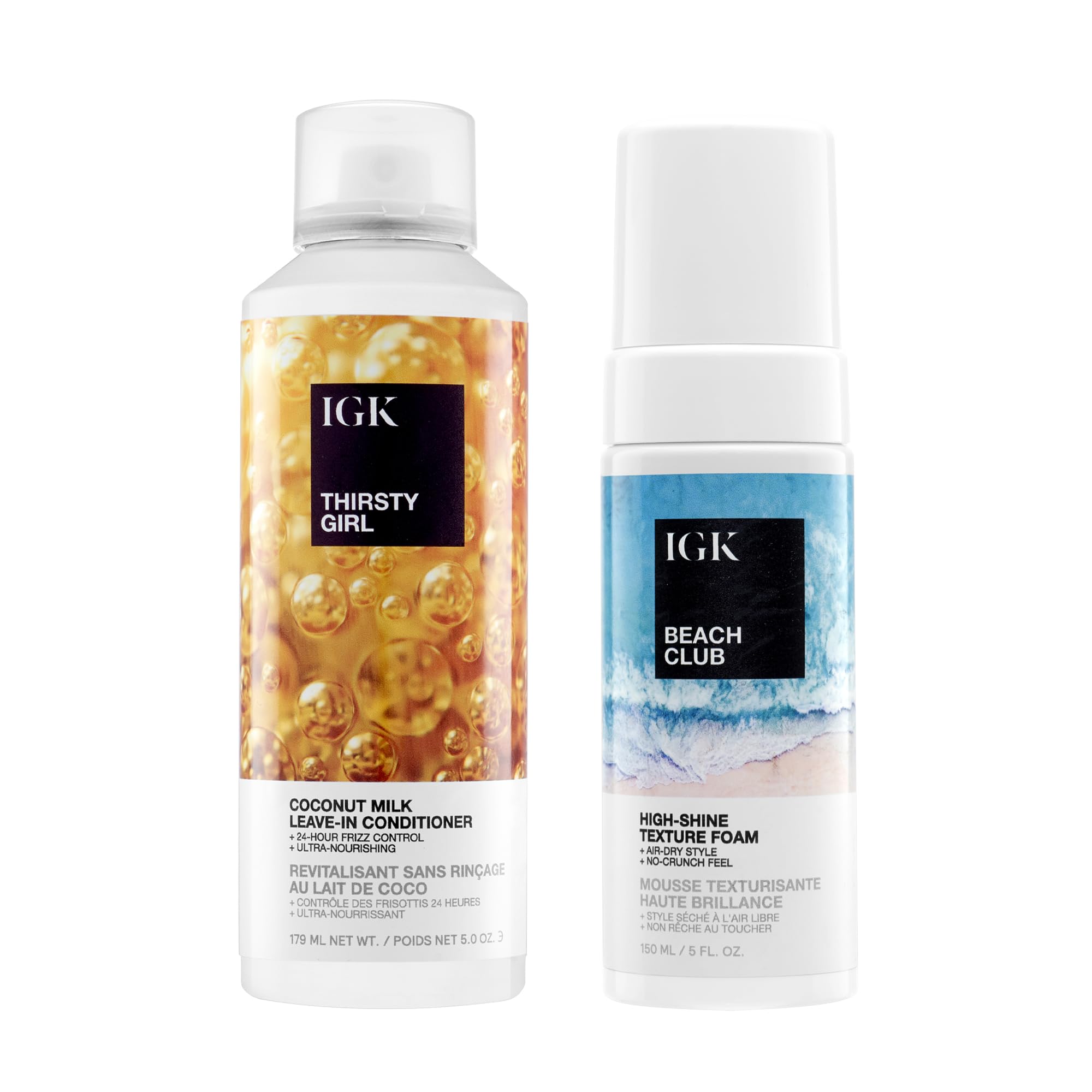 IGK Thirsty Girl Hydrating Hair Treatment + Beach Club Foam – Hair Hydration & Styling Duo for Softness, Frizz Control & Texture – Vegan & Cruelty-Free
