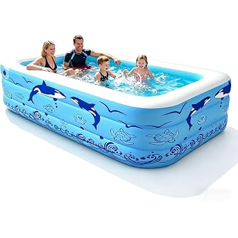 Inflatable Swimming Pool 300 x 165 x 56 cm Large Inflatable Pool for Children and Adults Durable Family Leisure Pool Children's Pool for Garden Backyard