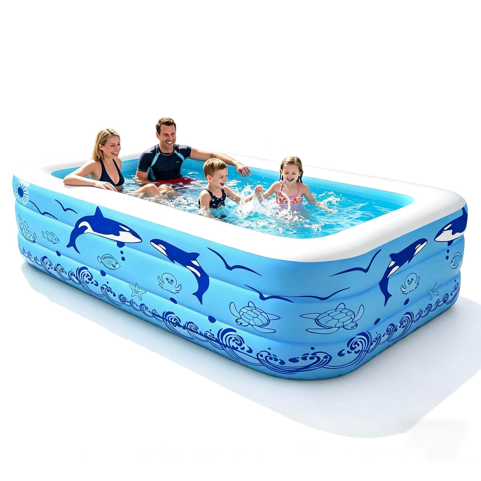 Lcoarl Aufblasbare Schwimmbecken, 300x165x56 cm, Großes aufblasbares Pool für Kinder und Erwachsene, Langlebiges Familien-Freizeitpool, Kinderbecken für Garten, Hinterhof