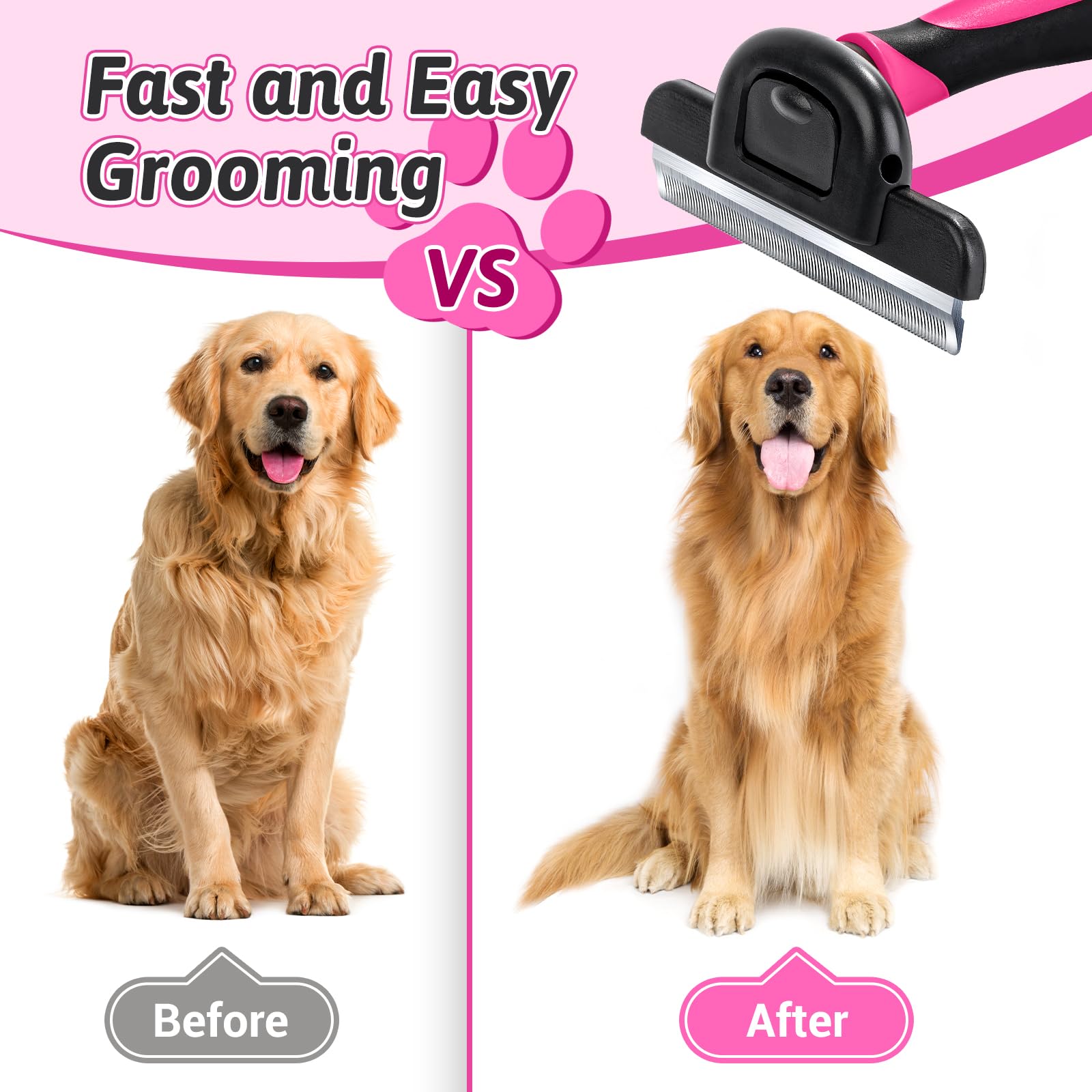 MIU COLOR Fellpflegebürste für lange Haare, Enthaarungswerkzeug für mittelgroße und große Hunde und Katzen, reduziert effektiv Haarausfall um bis zu 95 % für Tierhaare, Rosa