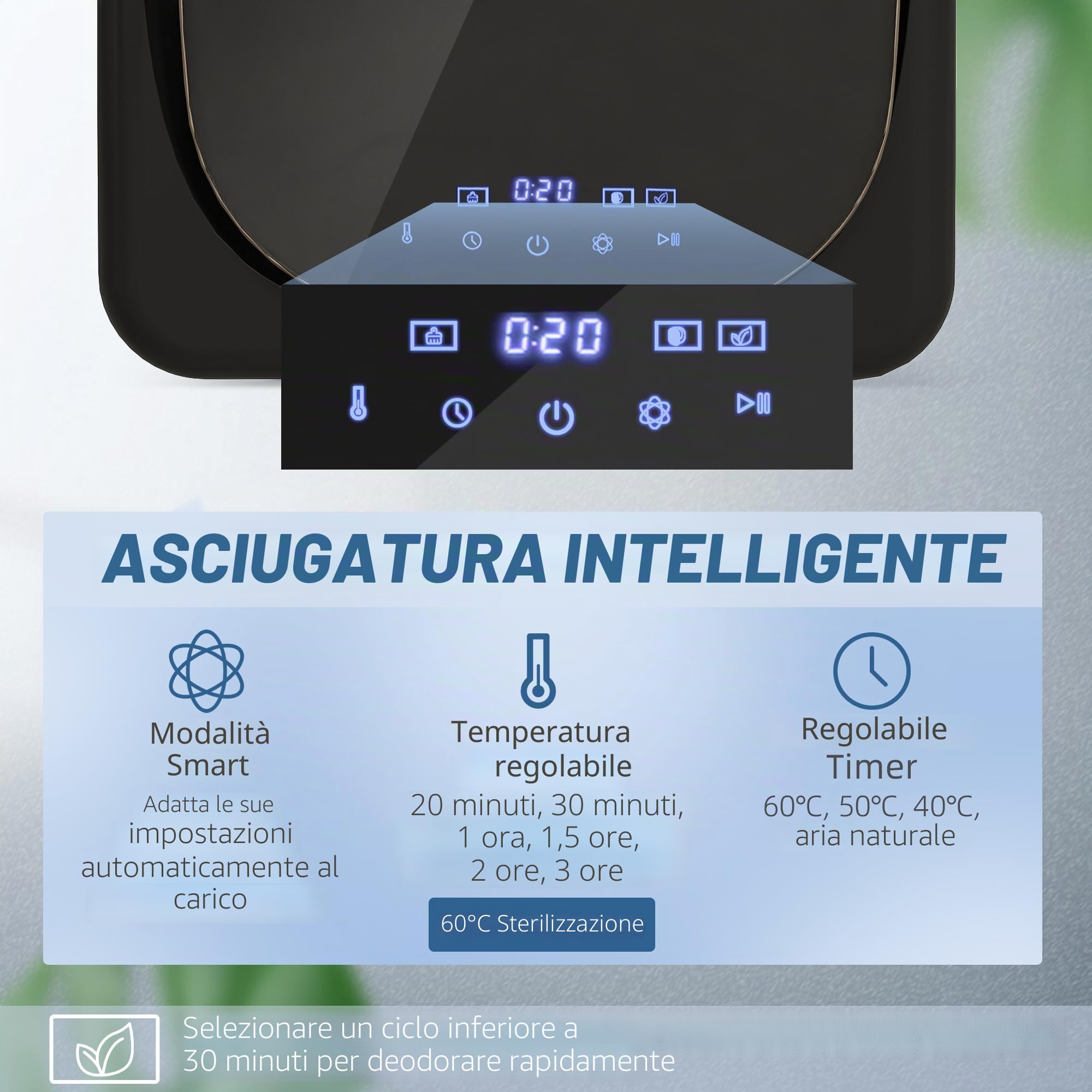 HOMCOM Mini asciugatrice con 6 programmi touch screen LED, 4 kg, fino a 60 °C, 800 W, autoportante, montaggio a parete, con protezione contro il surriscaldamento, asciugatrice per vestiti, nero