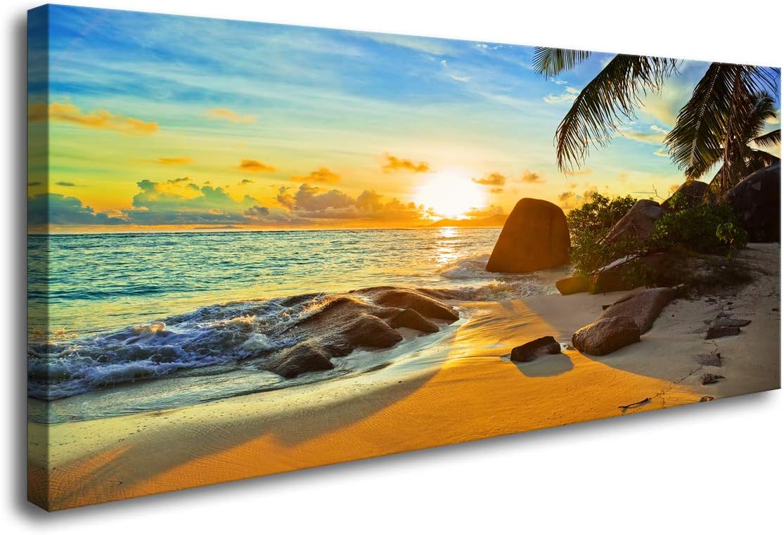 XXMWallArt FC1375 Canvas Wall Art Tropical Beach At Sunset Seascape Picture Paintings Artwork Prints Framed Ready to Hang for Home Office Bedroom Living Room Bathroom Kitchen Wall Decor