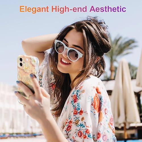 Miniatura 163 de EYZUTAK - Funda protectora de TPU para iPhone 15, estilo retro colorido, diseño láser brillante de pintura al óleo, estampado floral, borde