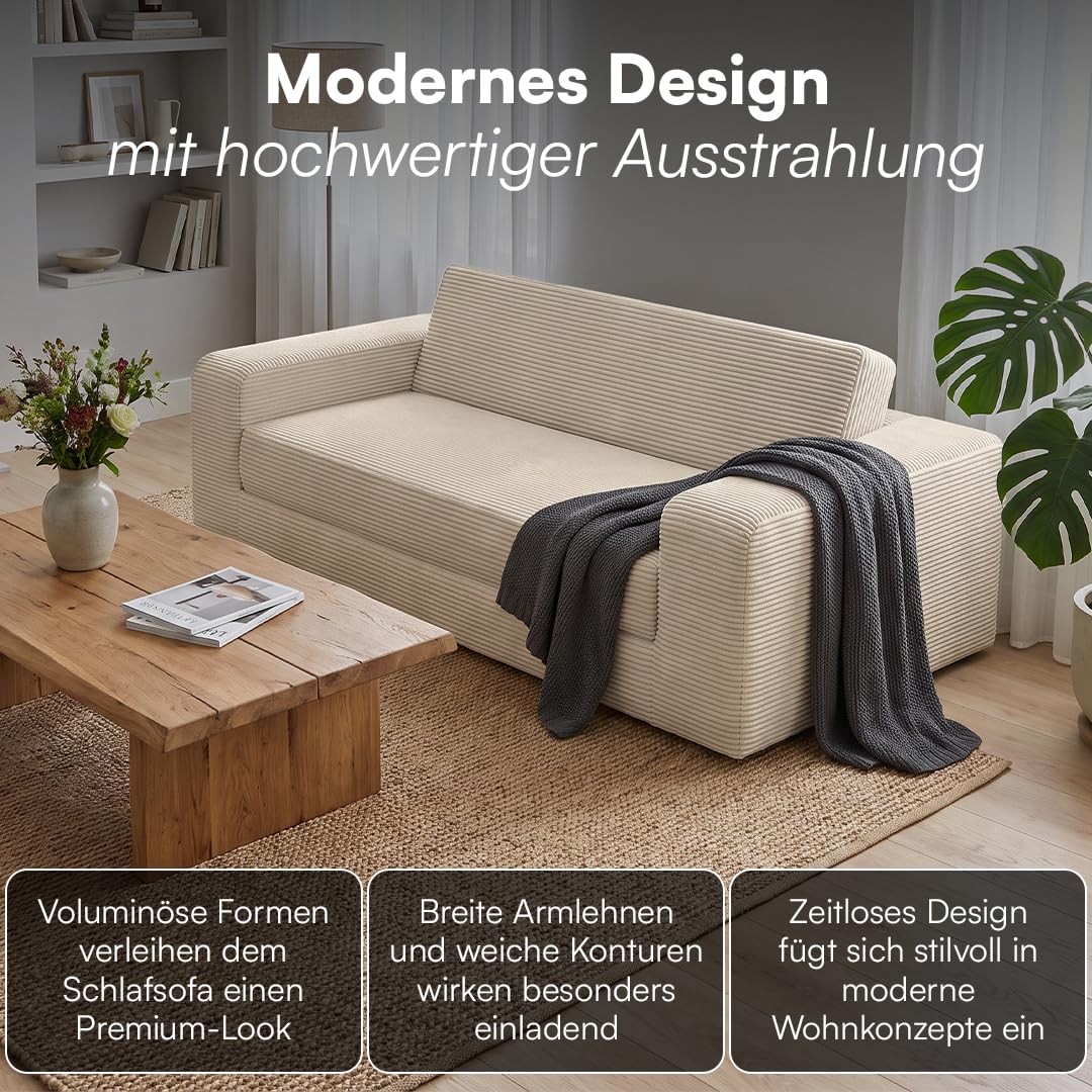 skølm Laga Schlafsofa 186x135 cm, 2-Sitzer, Cord Beige, mit Armlehnen
