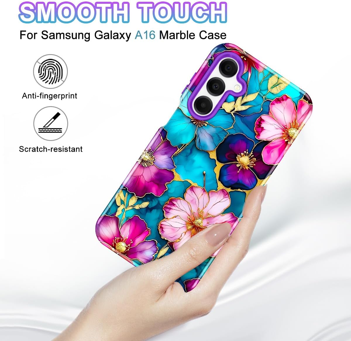 Btscase for Samsung Galaxy A16 5G Case, Marble Pattern 3 in 1 Heavy Duty Shockproof Full Body Rugged Hard PC+Soft Silicone Drop Protective Women Girl Cover for Samsung Galaxy A16 5G,Colorful - Image 3