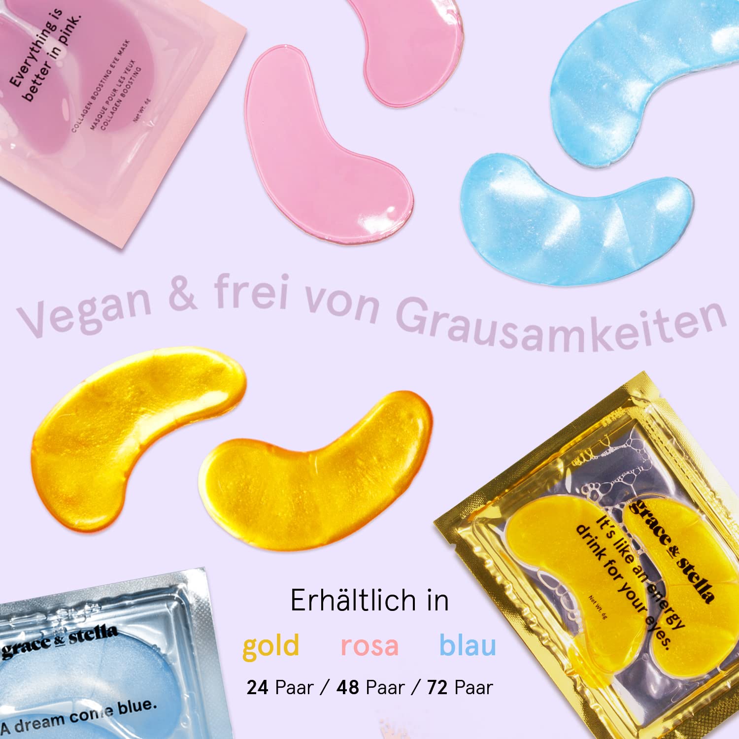 grace & stella - Preisgekrönte Augenpads, Eye Pads Reduzieren Dunkle Augenringe, Gegen Tränensäcke und Falten, Kühlende und Erfrischende Augen Pads Masken, Gel-Eyepads [24 Paare, Gold]