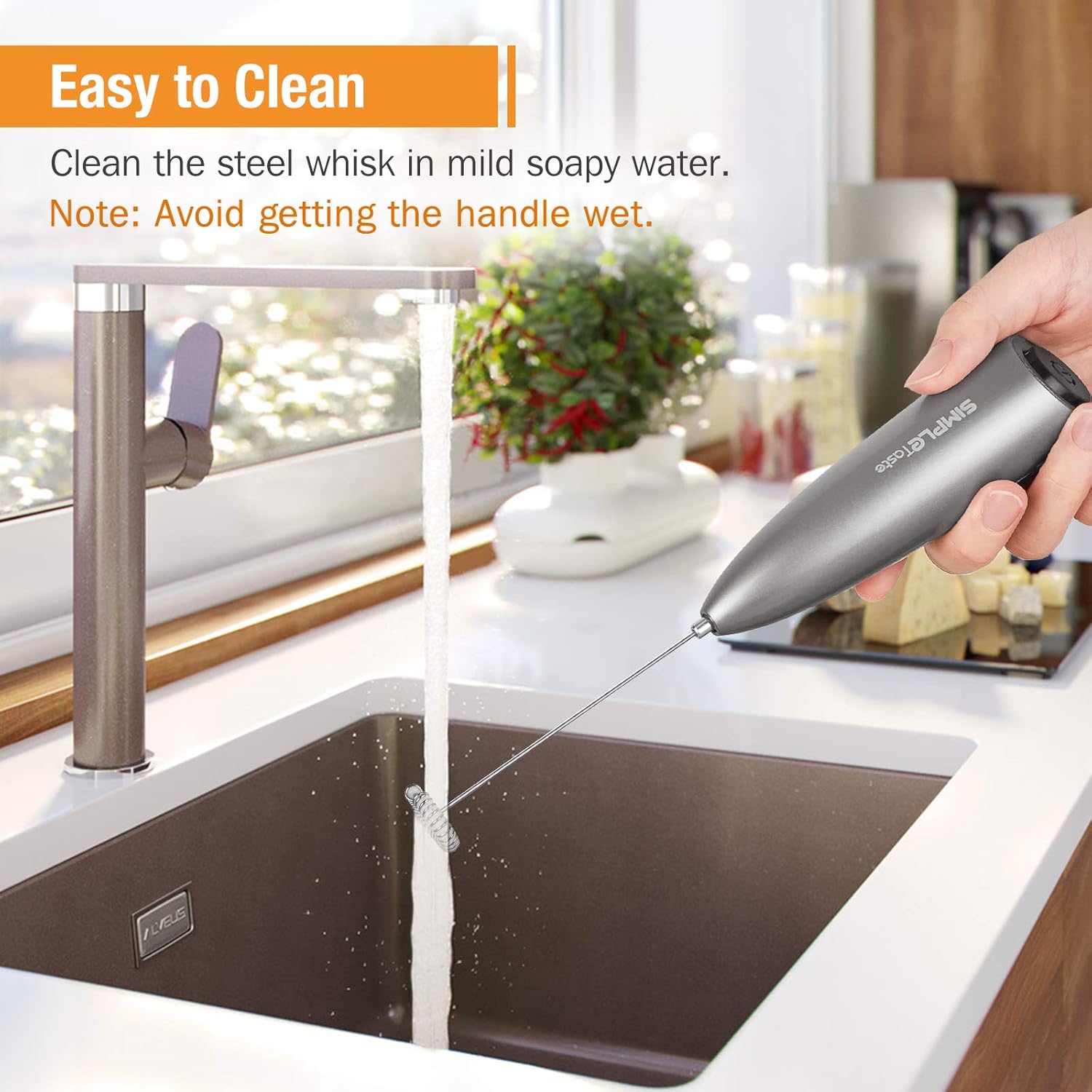 SIMPLETASTE Milk Frother Handheld Battery Operated Electric Foam Maker, Drink Mixer with Stainless Steel Whisk and Stand for Cappuccino, Bulletproof Coffee, Latte, Gray: Home & Kitchen