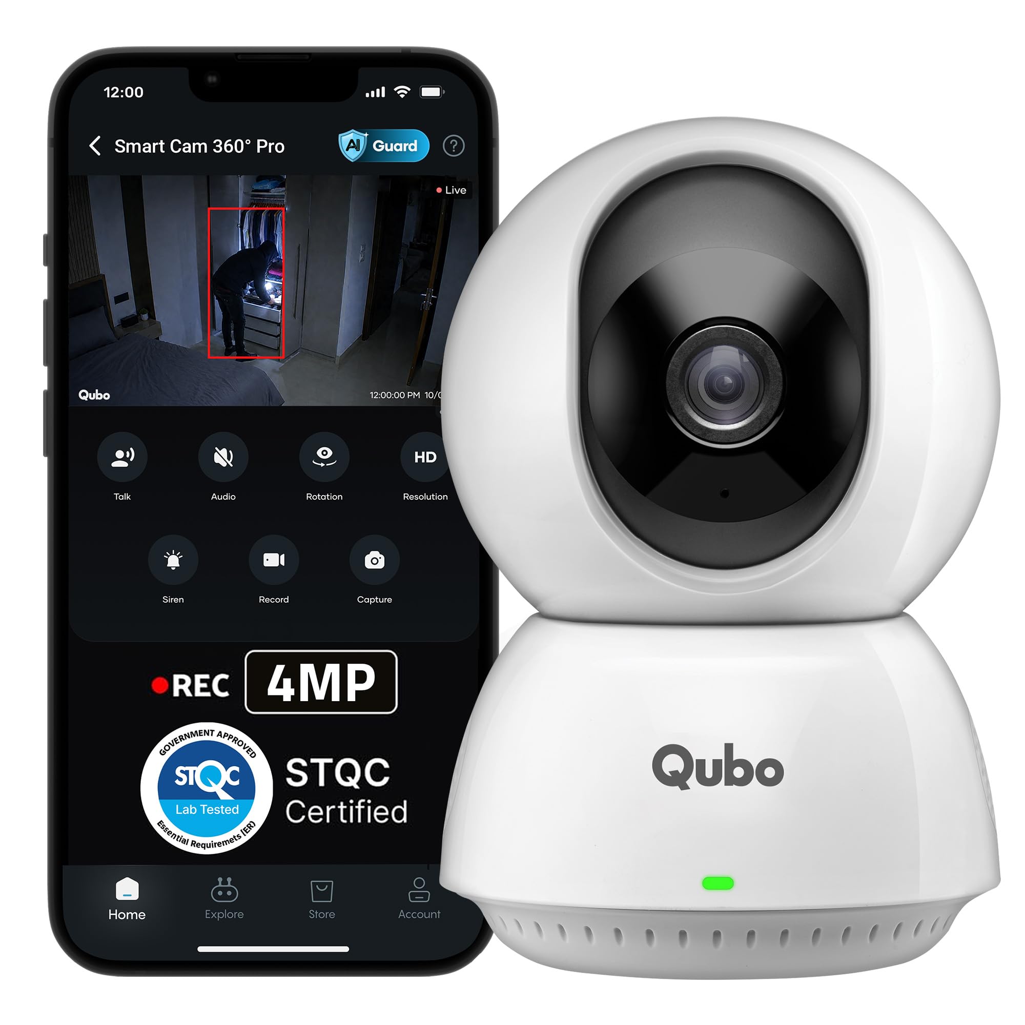 Qubo Smart Cam 360° by Hero Group [2026 Edition]| 4MP | Color Night Vision | 360° Panoramic Monitoring | 2-Way Talk | AI Person Detection | microSD & Cloud Support-image-32