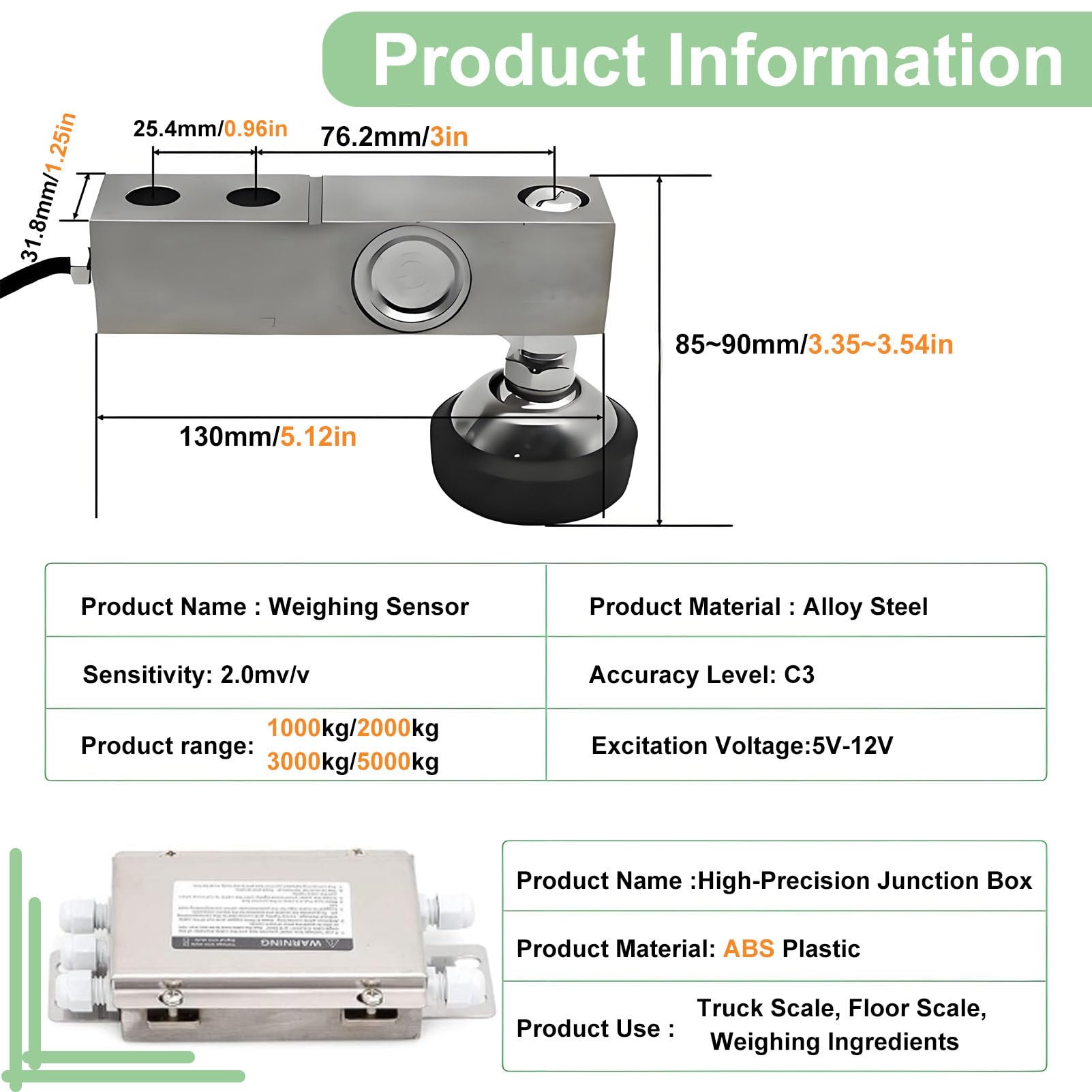 Kit Bilancia per Bestiame con indicatore ad Alta precisione per bovini, suini, capre e Pecore, indicatore di Bilancia a Ponte con 4 Celle di carico e Scatola di connessione 3000kg