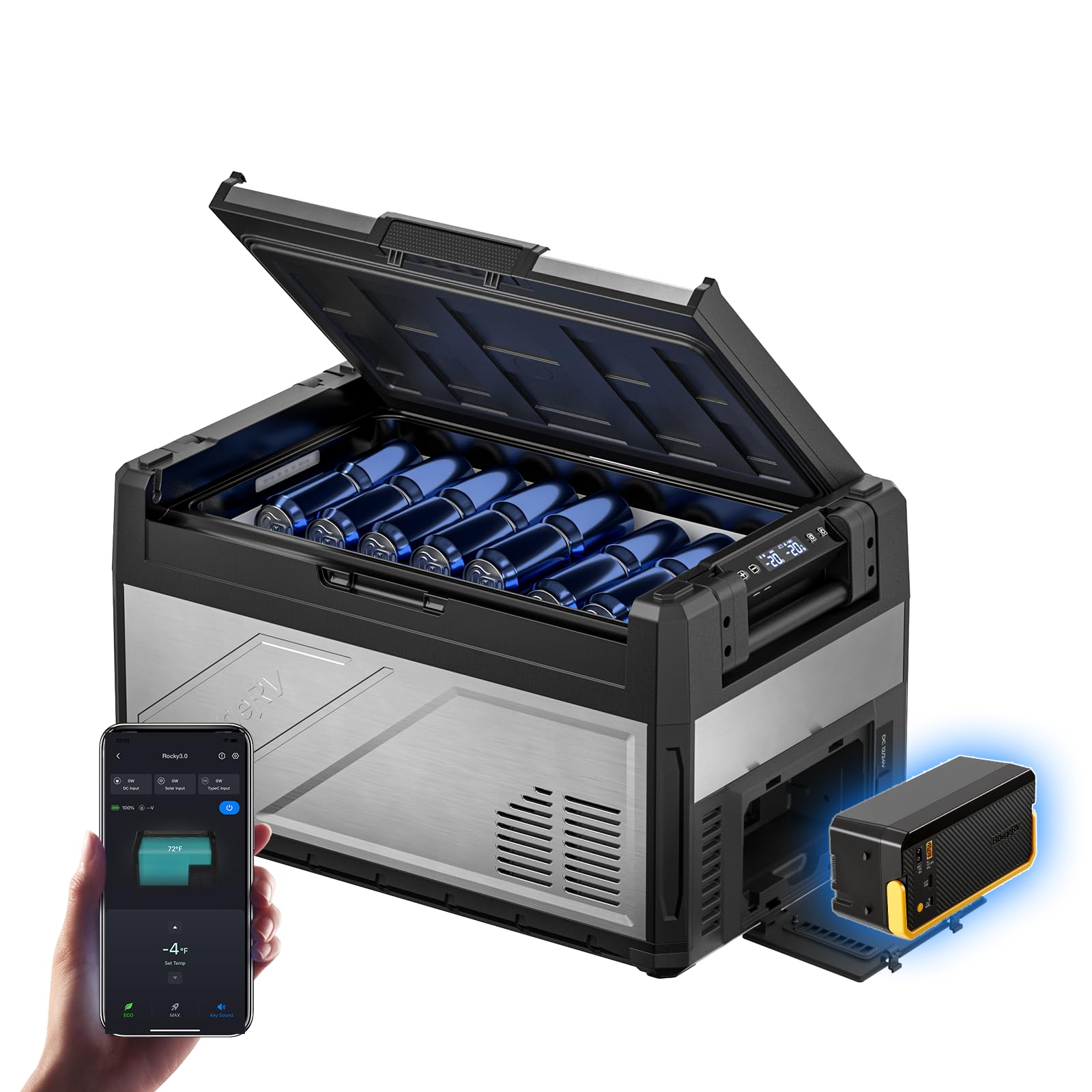 BougeRV Rocky3 Kompressor Kühlbox mit 240Wh Akku Auto Kühlbox 12V/24V