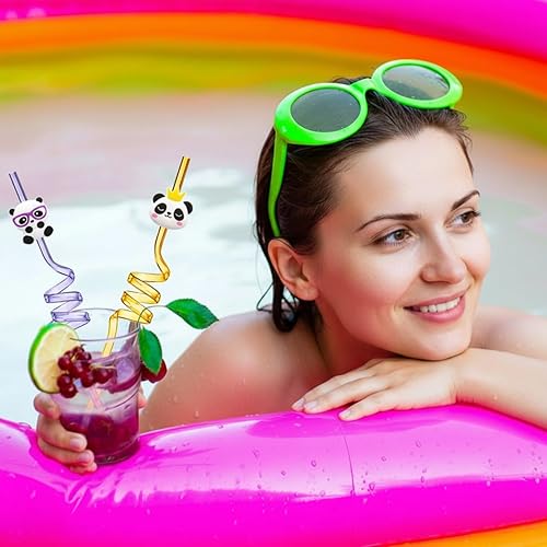 Miniatura 6 de 24 pajitas de panda reutilizables con temática de panda para fiesta de cumpleaños, bar, boda, fiesta, suministros