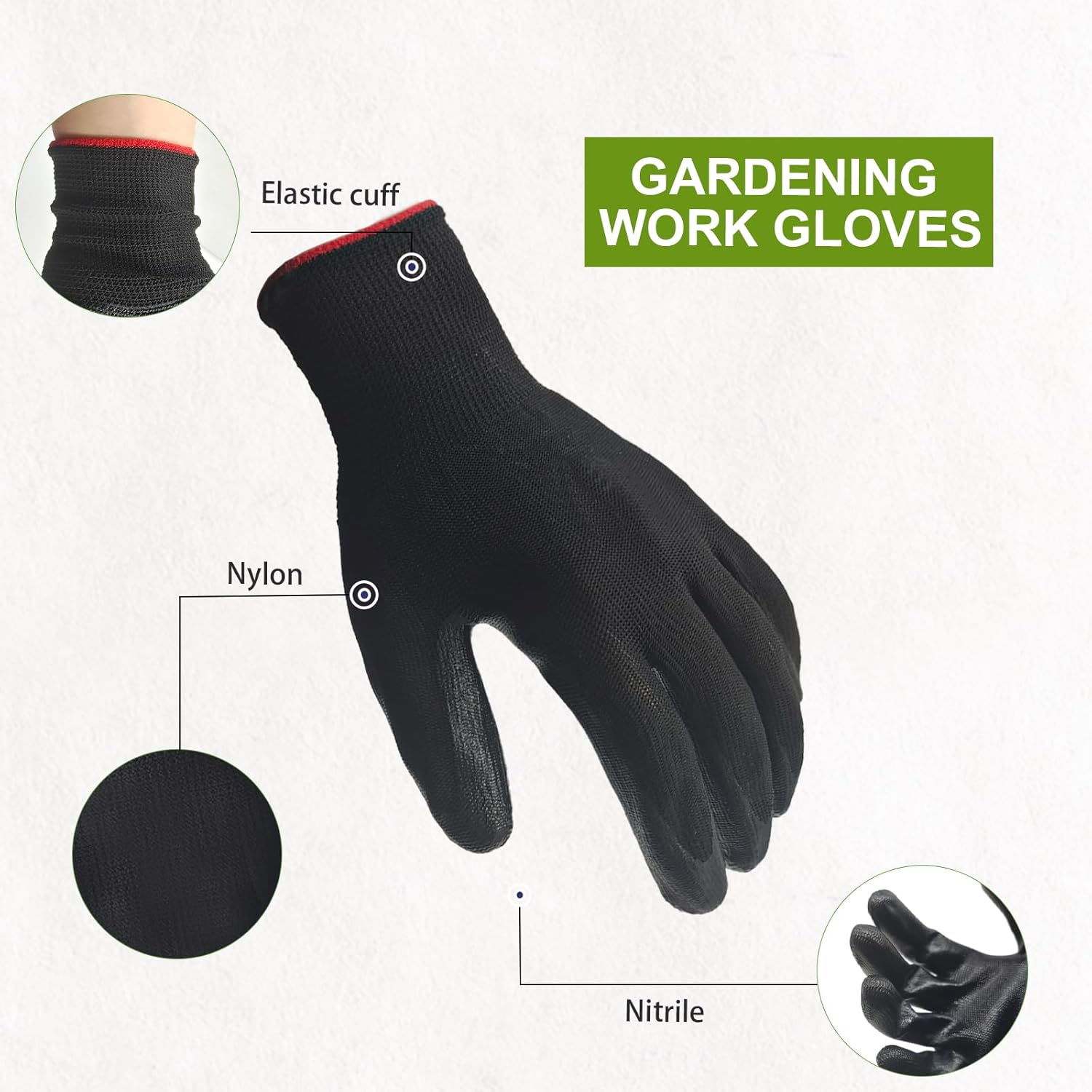 72 Pairs Gardening Gloves for Men Women Rubber Coated Breathable Garden Gloves Black