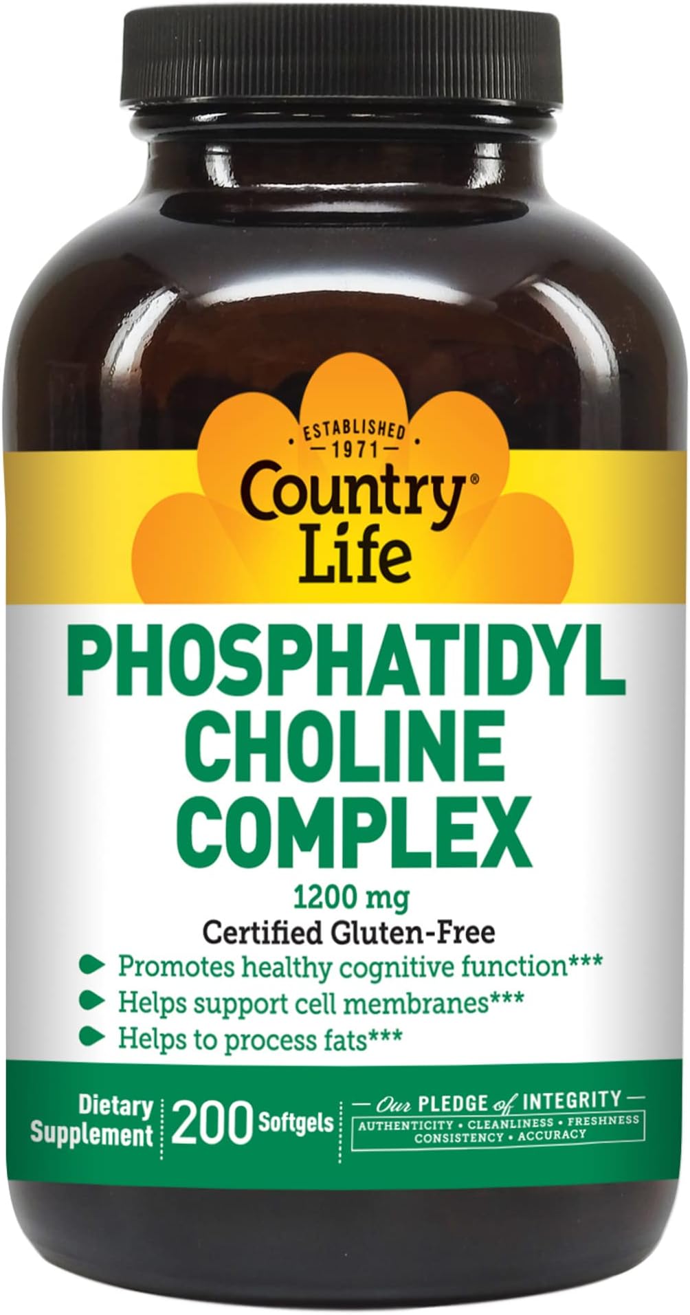 Country Life Phosphatidyl Choline Complex, Promotes Healthy Cognitive Function, 1200mg, 200 Softgels