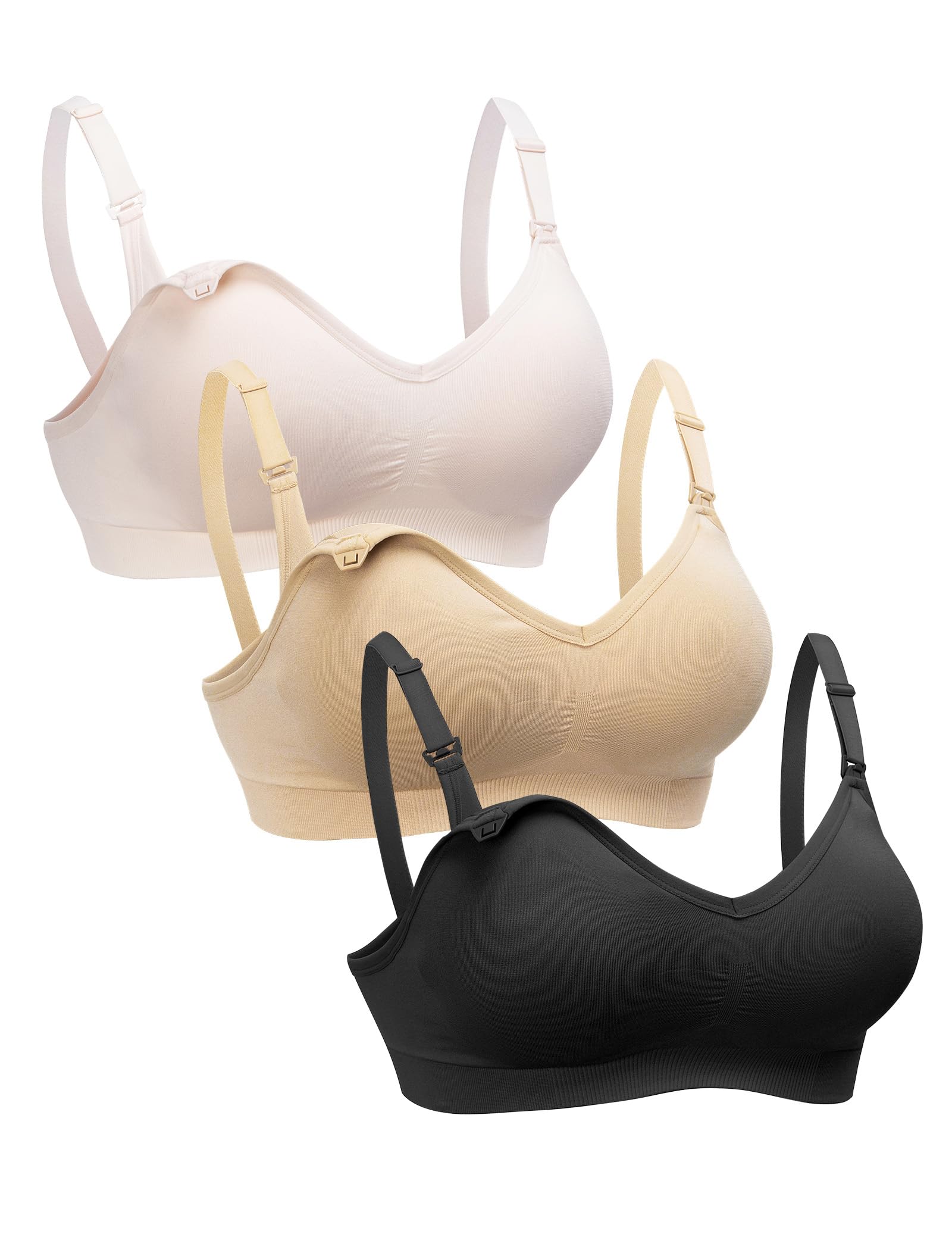 HOFISH Maternity Nursing Bras for Breastfeeding, 3 Pack Pregnancy Deep V Neck Wireless Bra with Extenders & Clips