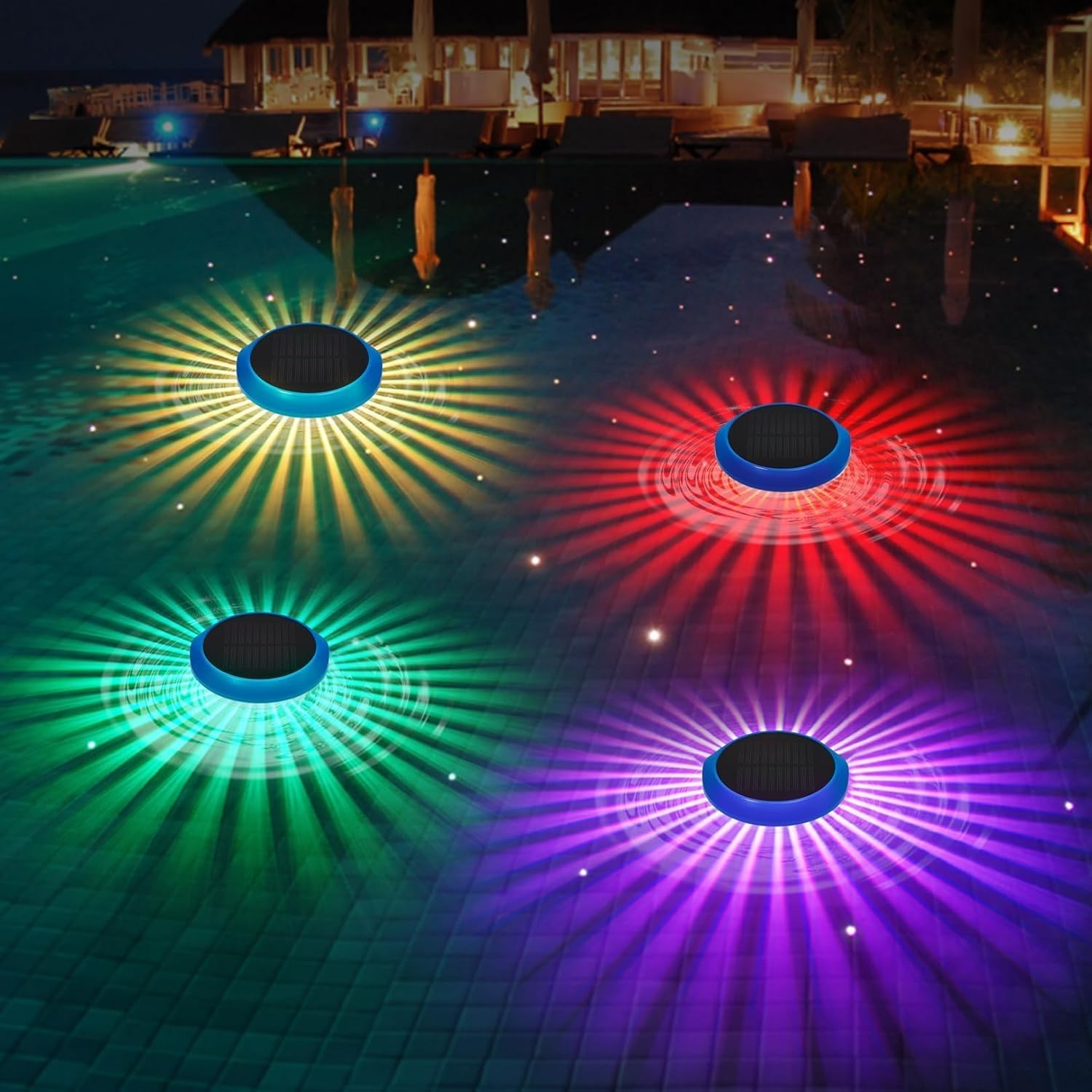 Solar Floating Pool Lights, RGB Color Changing LED Solar Pool Lights That Float, Waterproof Solar Lights for Inground Above Ground Pool, Hot Tub, Pond, Garden, Outdoor Decor (4)