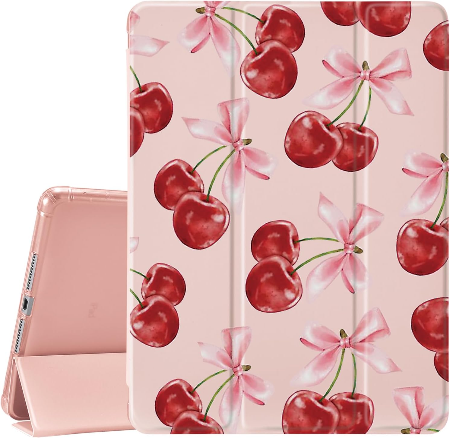 MAYCARICute Cherry Bows Case for 10.9 Inch Ipad 10Th Gen Kawaii Girly Bowknot Cover for Ipad (2022) Pretty Aesthetic Case Shockproof Auto Sleep/Wake Cover with Pencil Holder Girls Women