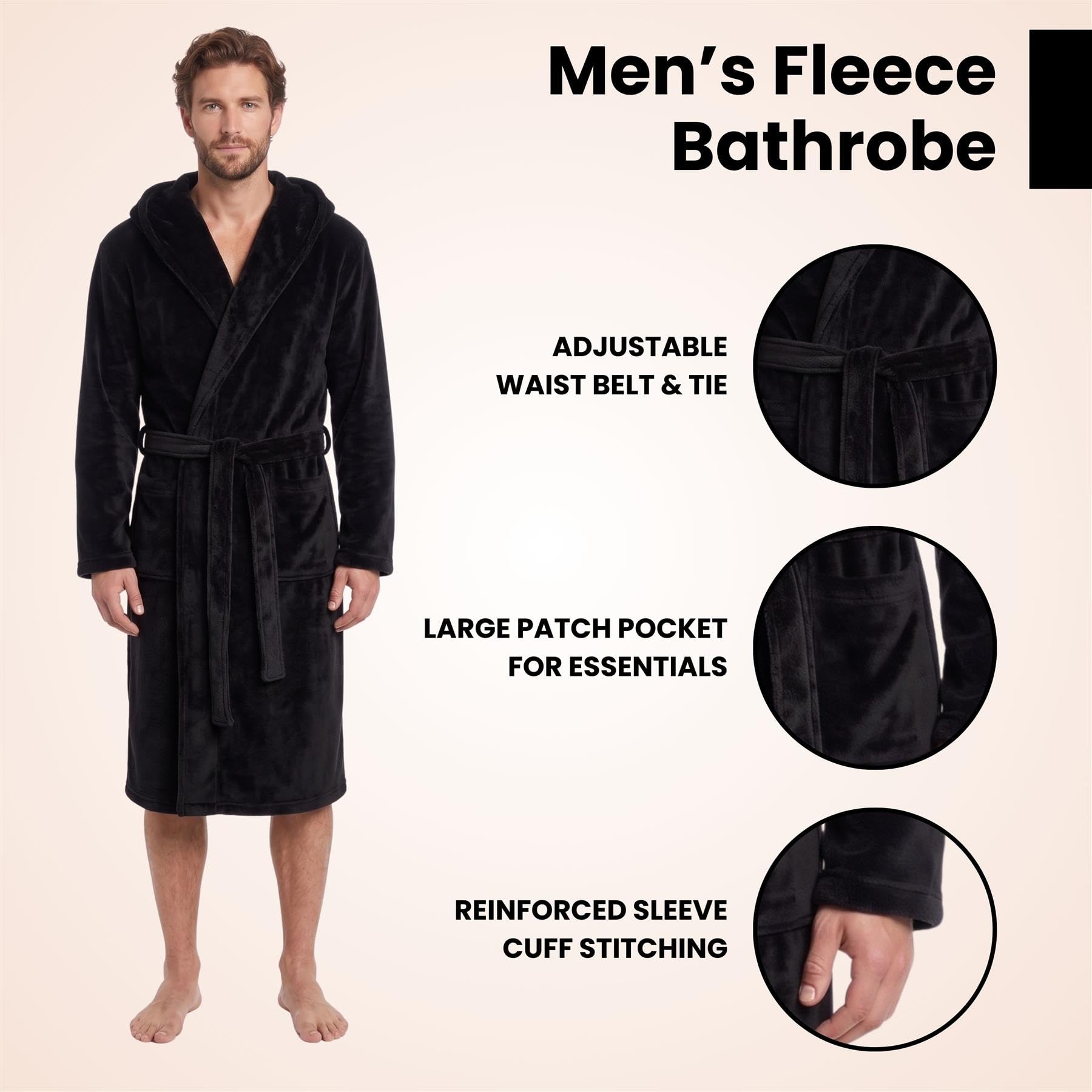Style It Up Accappatoio da uomo di lusso morbido e caldo con cappuccio, in pile di flanella, accogliente accappatoio da bagno