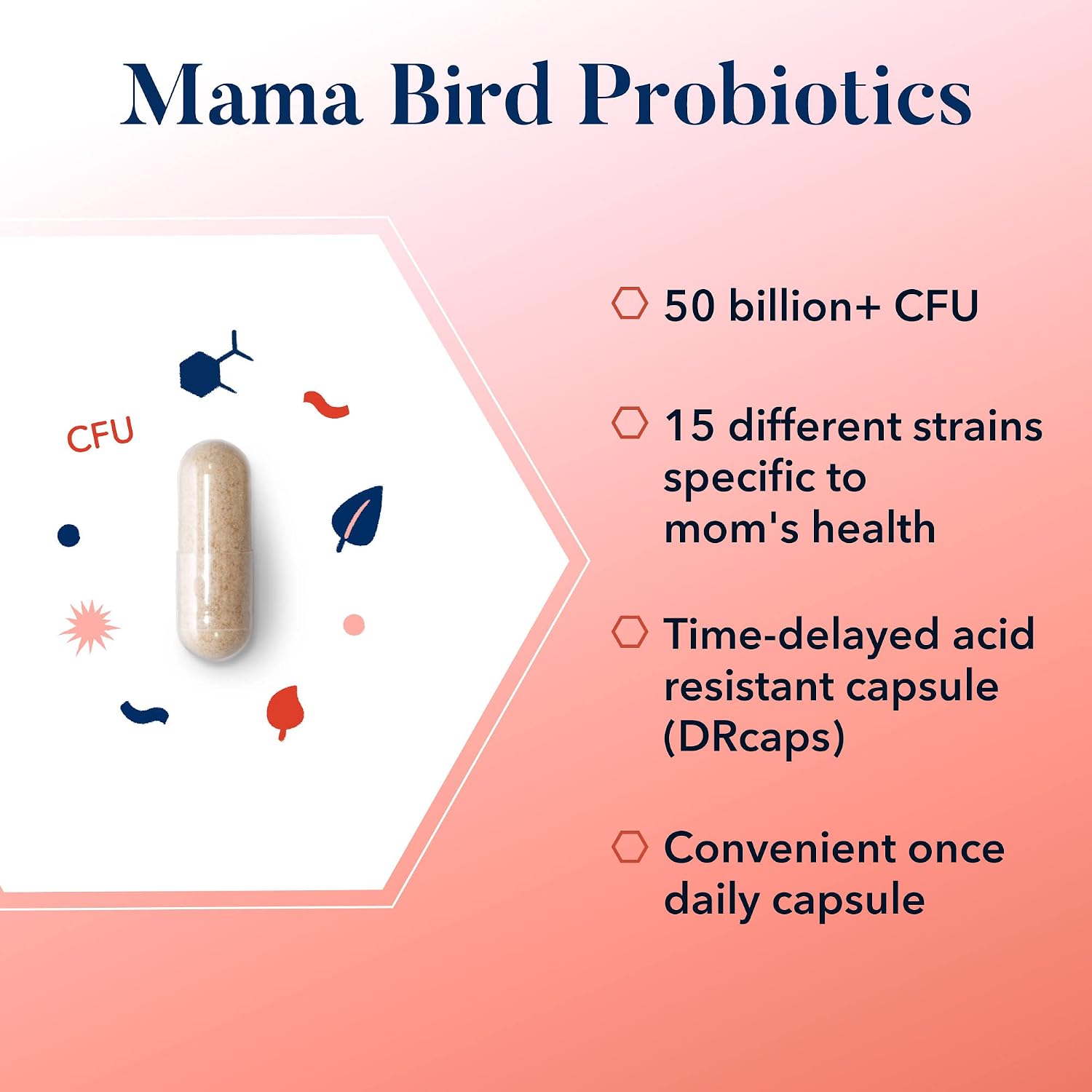 Best Nest Wellness Mama Bird Probiotics for Prenatal, Postnatal, Fertility, Women Digestive Health 50 Billion CFU, 15 Strains, Patented Time Released Capsules Once Daily Probiotic Supplement