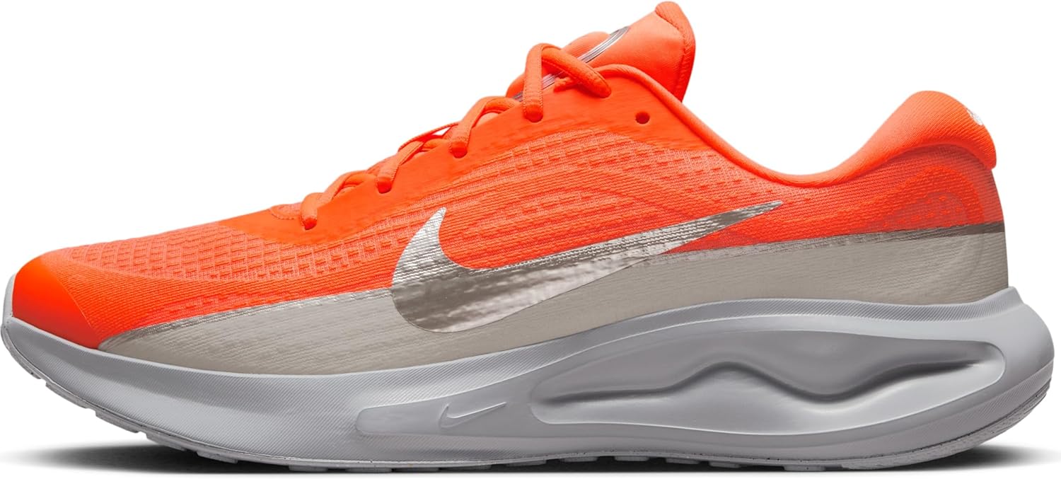 Nike Journey Run PRM Men's Road Running Shoes (HQ2936-800, Hyper Crimson/Wolf Grey/Safety Orange/Metallic Silver) Size 10