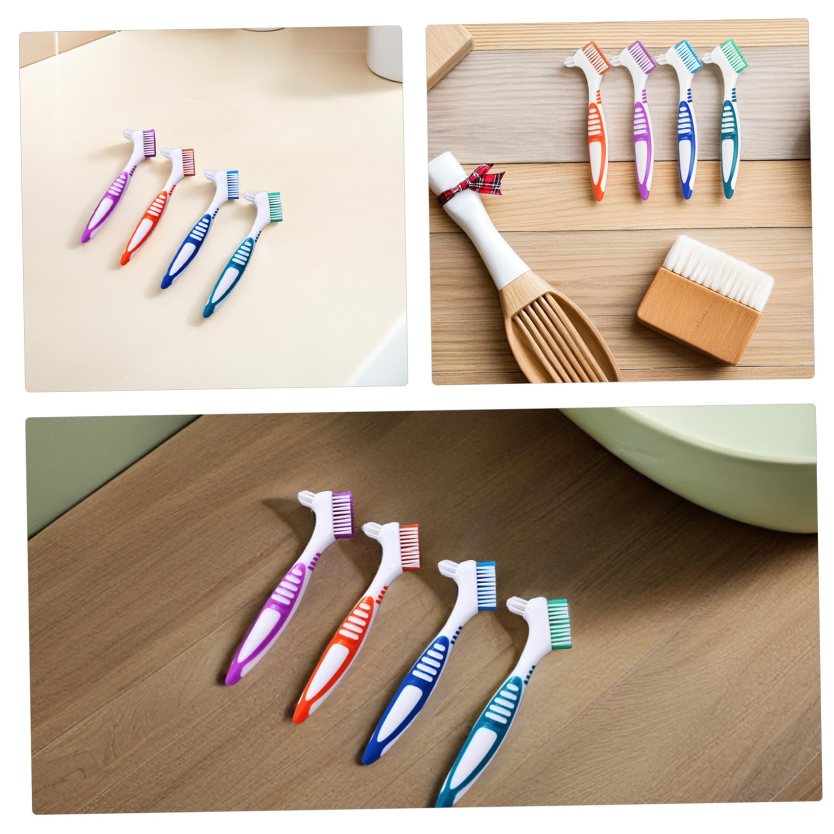 12 Pezzi Spazzolino per Protesi Doppia Testa con Impugnatura Ergonomica Portatile per Pulizia Dentiera e Apparecchi Morbide Setole per Delicata di Denti Falsi e Ferretti per