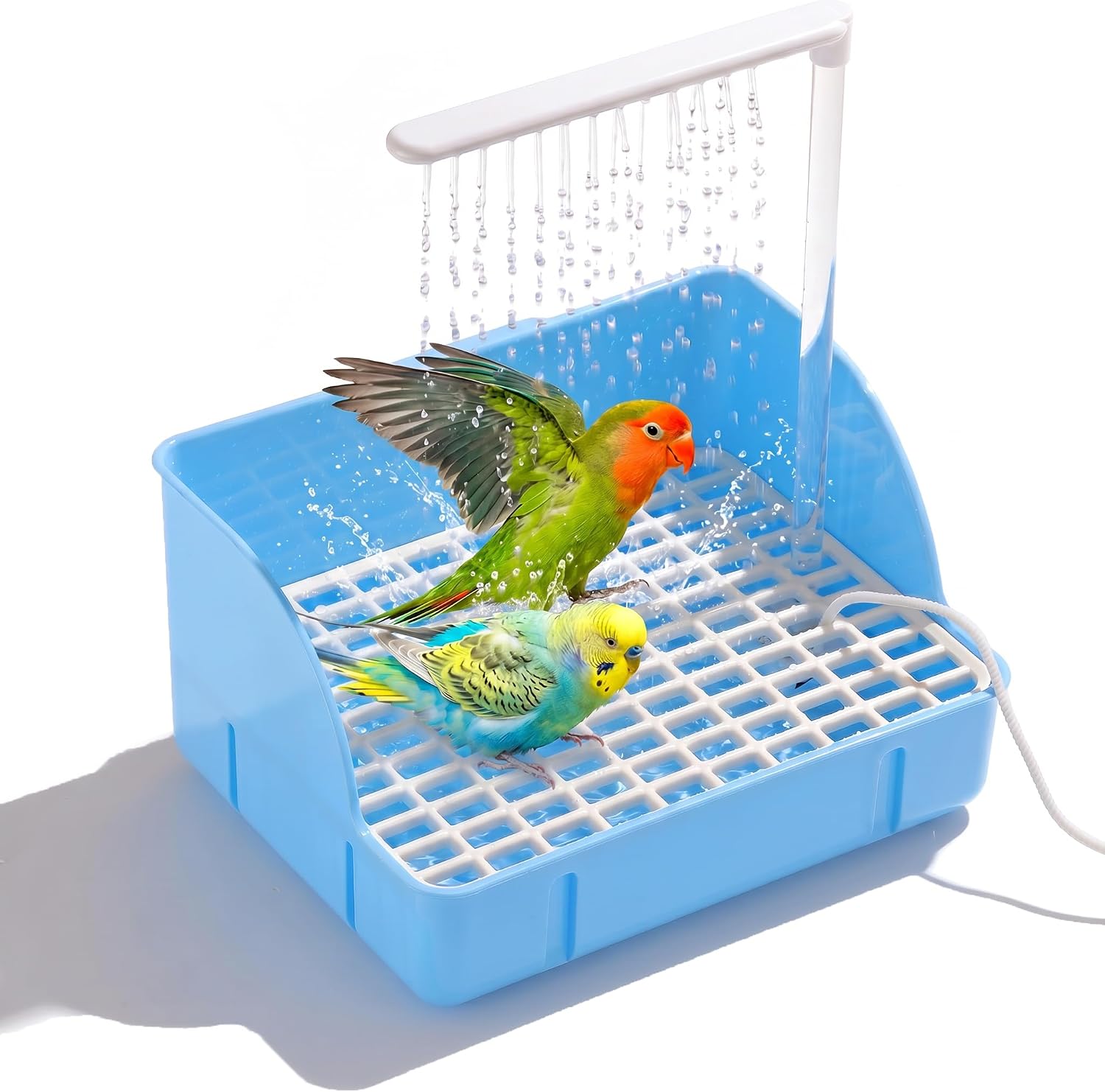 Automatic Bird Bath Shower with Water Spray, Pet Bathtub for Parrots (blue)